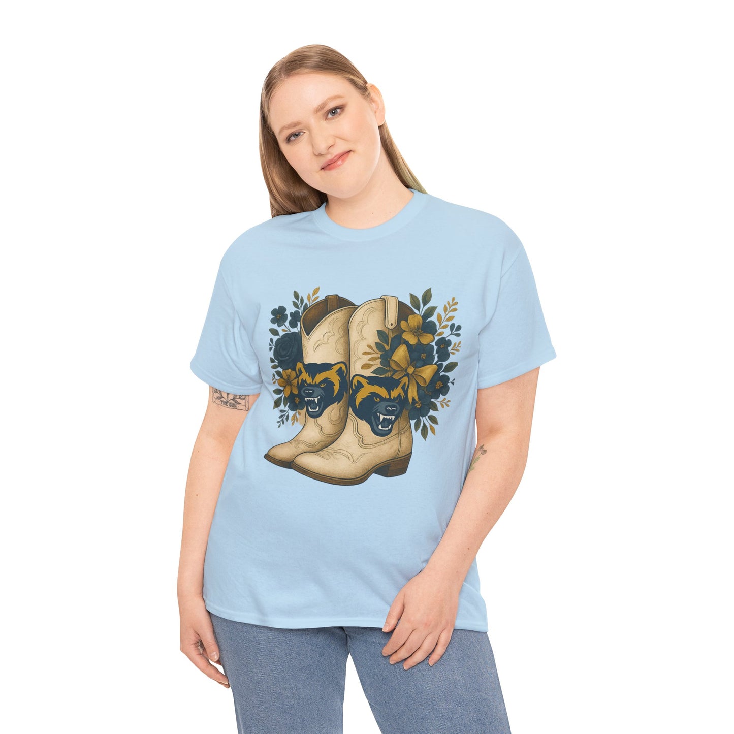 Graphic Tee - Michigan Wolverines Maize and Blue Country Chic Floral Cowboy Boots Vintage Style Shirt