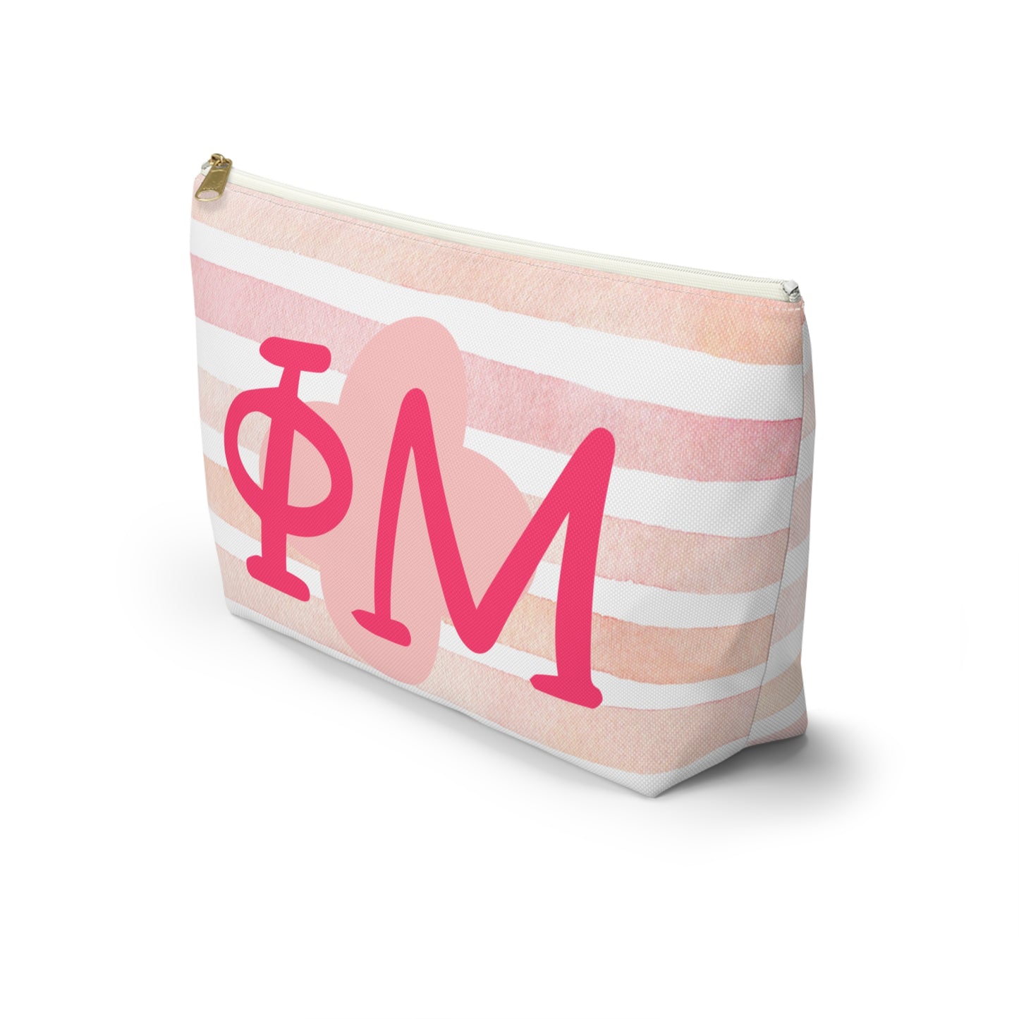 PHI mu Chic Accessory Pouch for Sorority Sisters, Cosmetic Bag, Makeup Organizer, Gift for College Graduates, Pink Stripes
