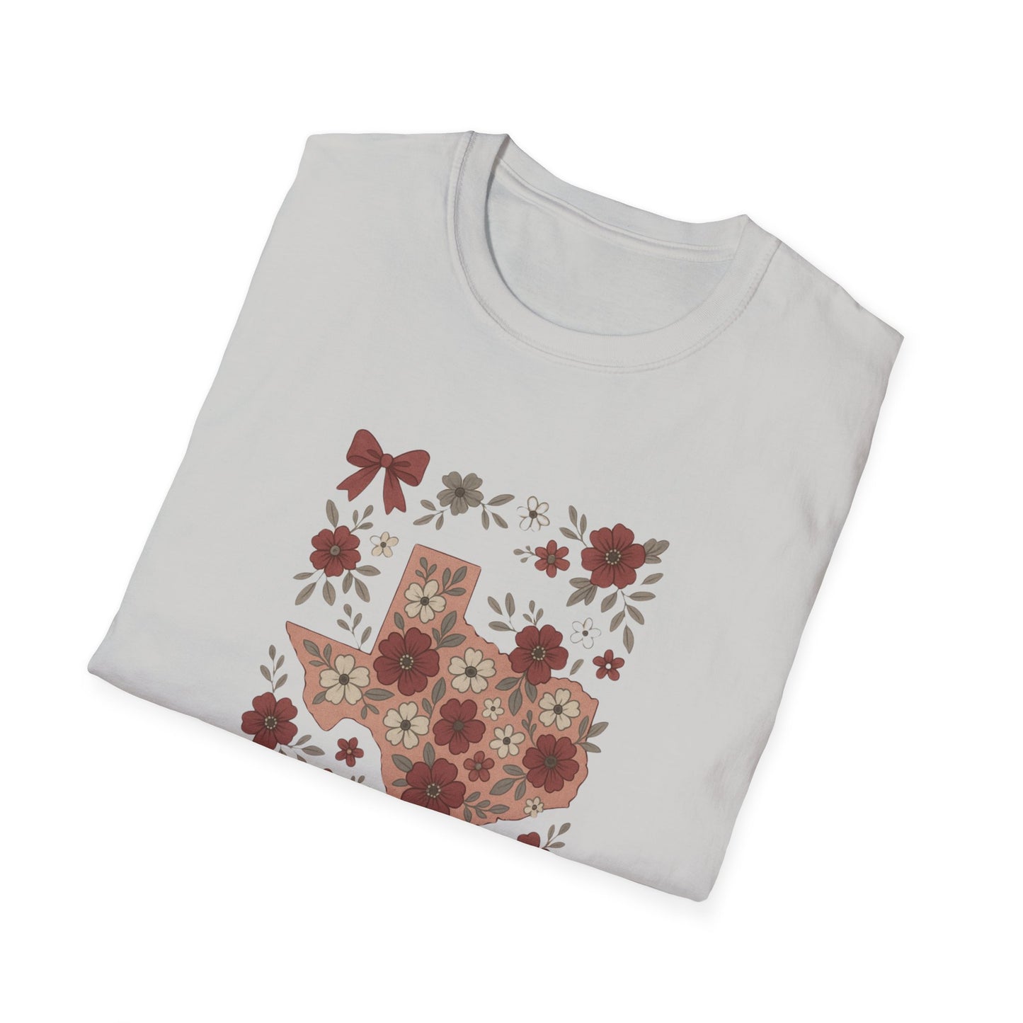 Texas Floral Unisex Softstyle T-Shirt, Vintage Texas Tee, Texas Pride Shirt, Casual Wear, Gift for Texas Lovers, Holiday T-Shirt