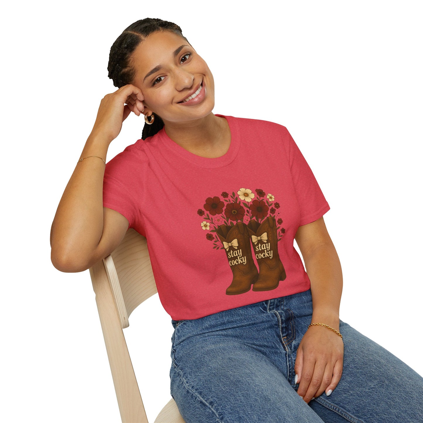 Sc stay cocky coquette t-shirt, Lucky Cowboy Boots T-Shirt, Country Style Tee, Floral Graphic Shirt, Gift for sc fan, go gamecocks, sc game day, graduation gift, college student gift