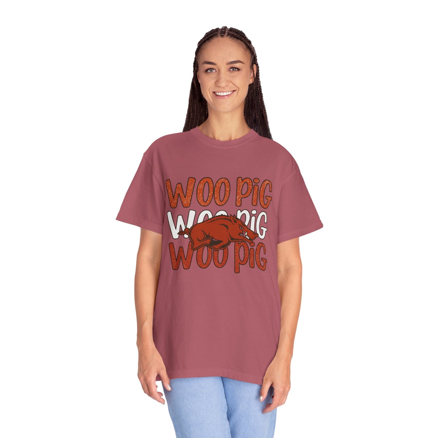 Woo Pig Garment-Dyed T-Shirt, Unisex Tee, Arkansas Pride Shirt, Casual Everyday Wear, College Game Day Tee, Fun Graphic Tee