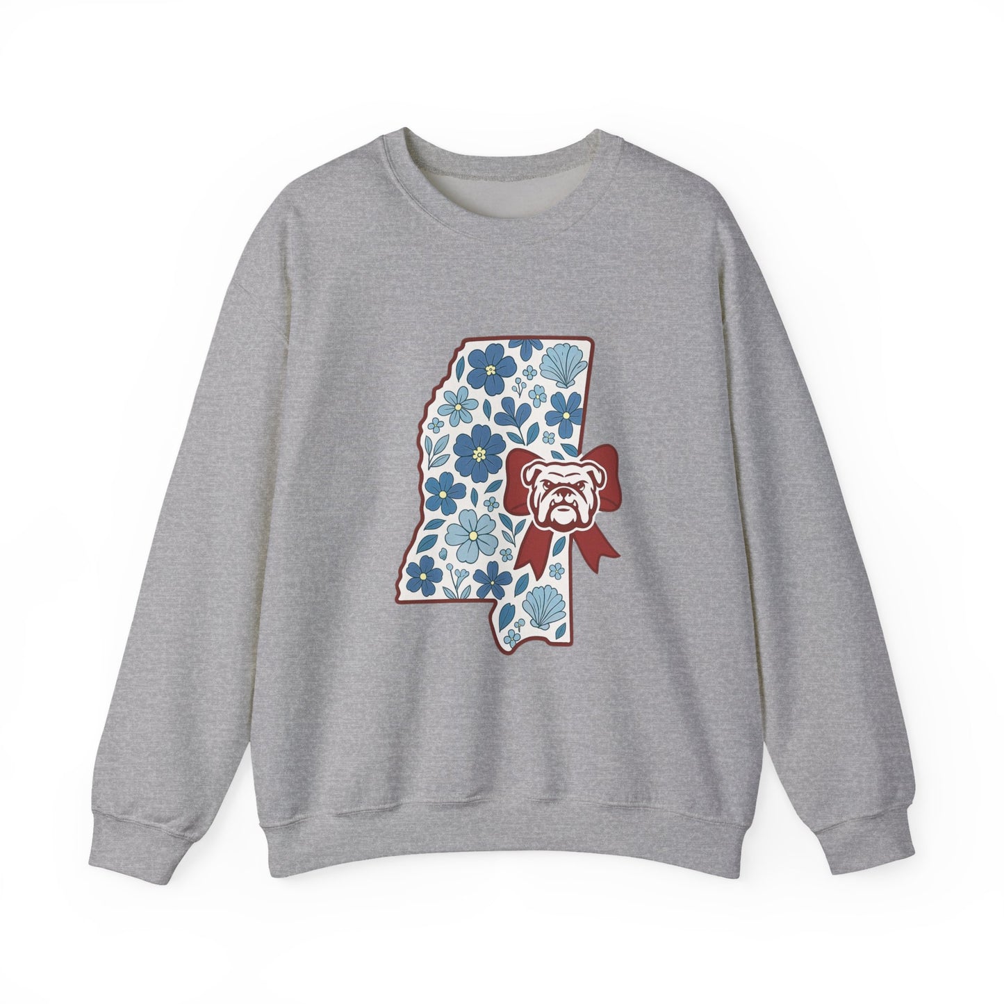 Mississippi Flower Bulldog Crewneck Sweatshirt, Cozy Sweatshirt for Fall, Gift for Dog Lovers, College Apparel, Casual Fashion