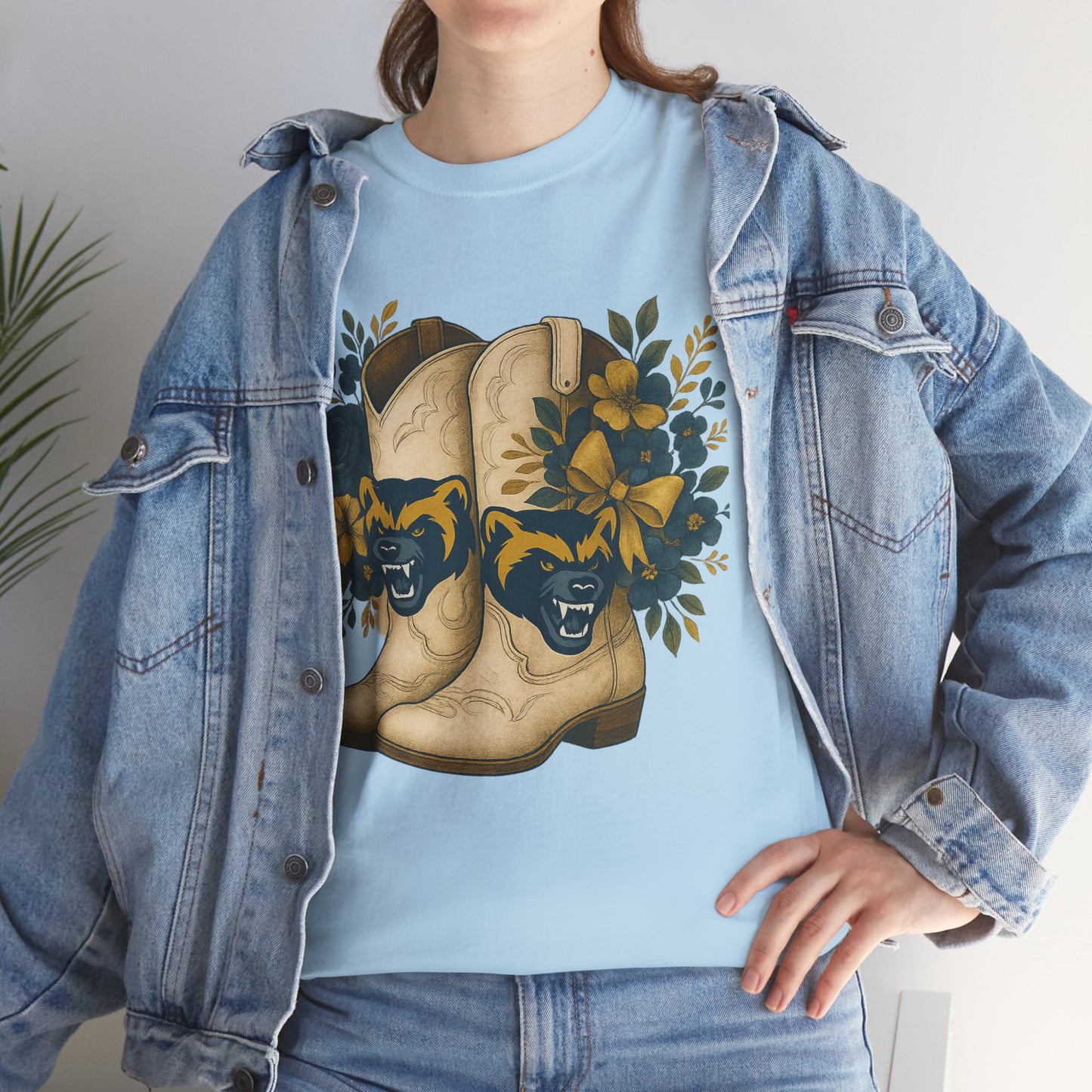 Graphic Tee - Michigan Wolverines Maize and Blue Country Chic Floral Cowboy Boots Vintage Style Shirt