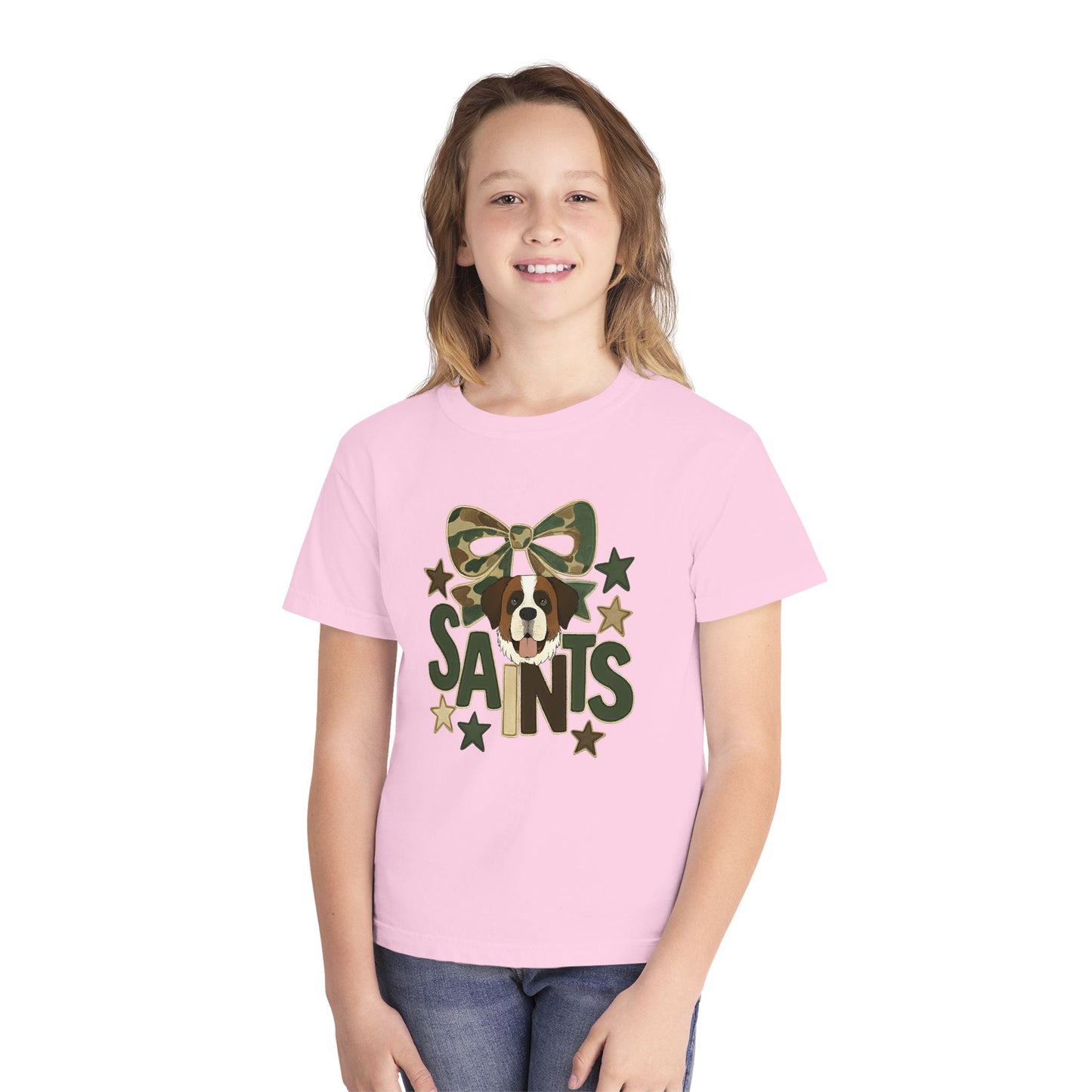 Camo Saints Youth Tee, Fun T-Shirt for Dog Lovers, Kids Outdoor Adventure Gear, Birthday Gift, Casual Wear