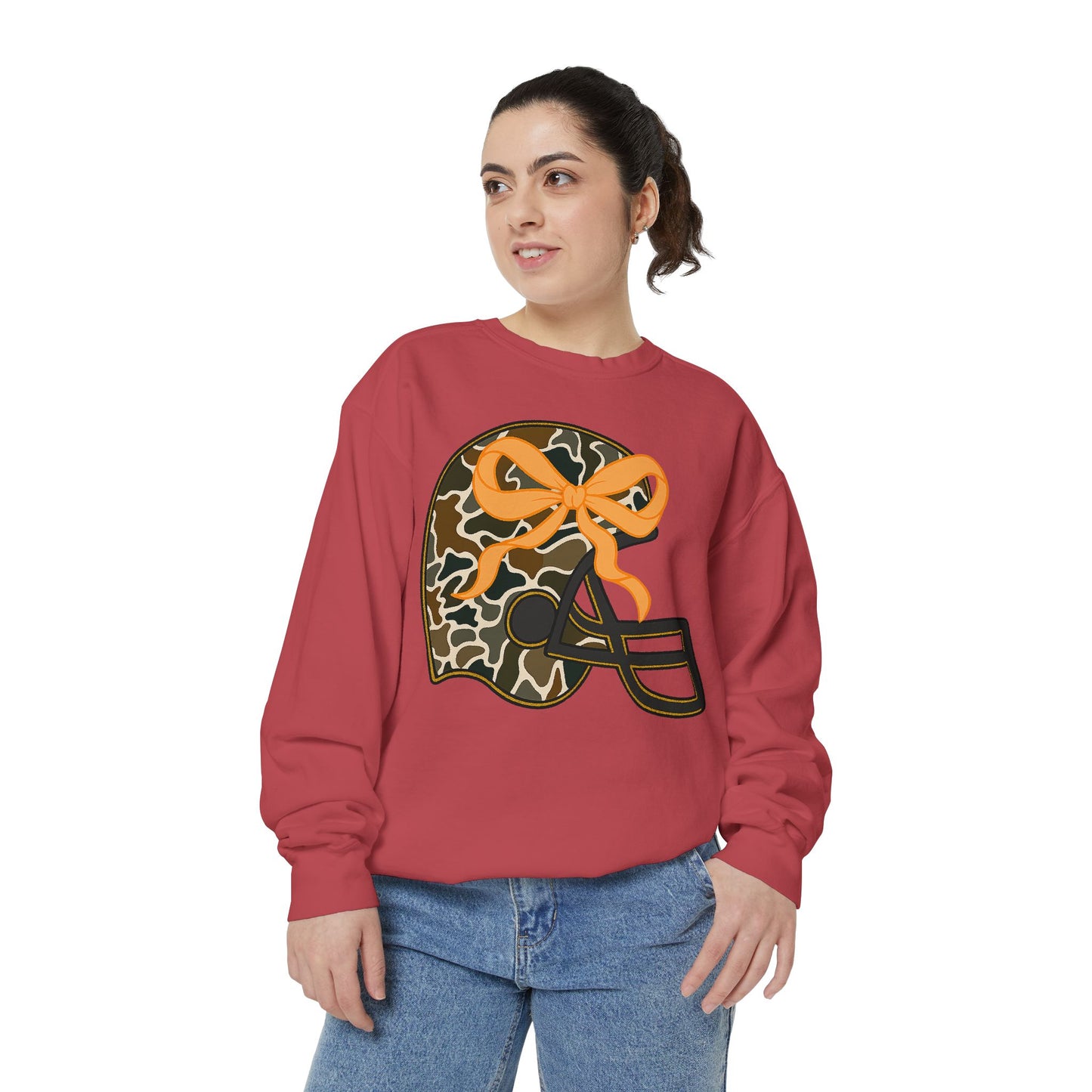 Comfort colors sweatshirt Camo Helmet Design, Casual Athletic Wear, Unisex Fall Fashion, Gift for Sports Fans
