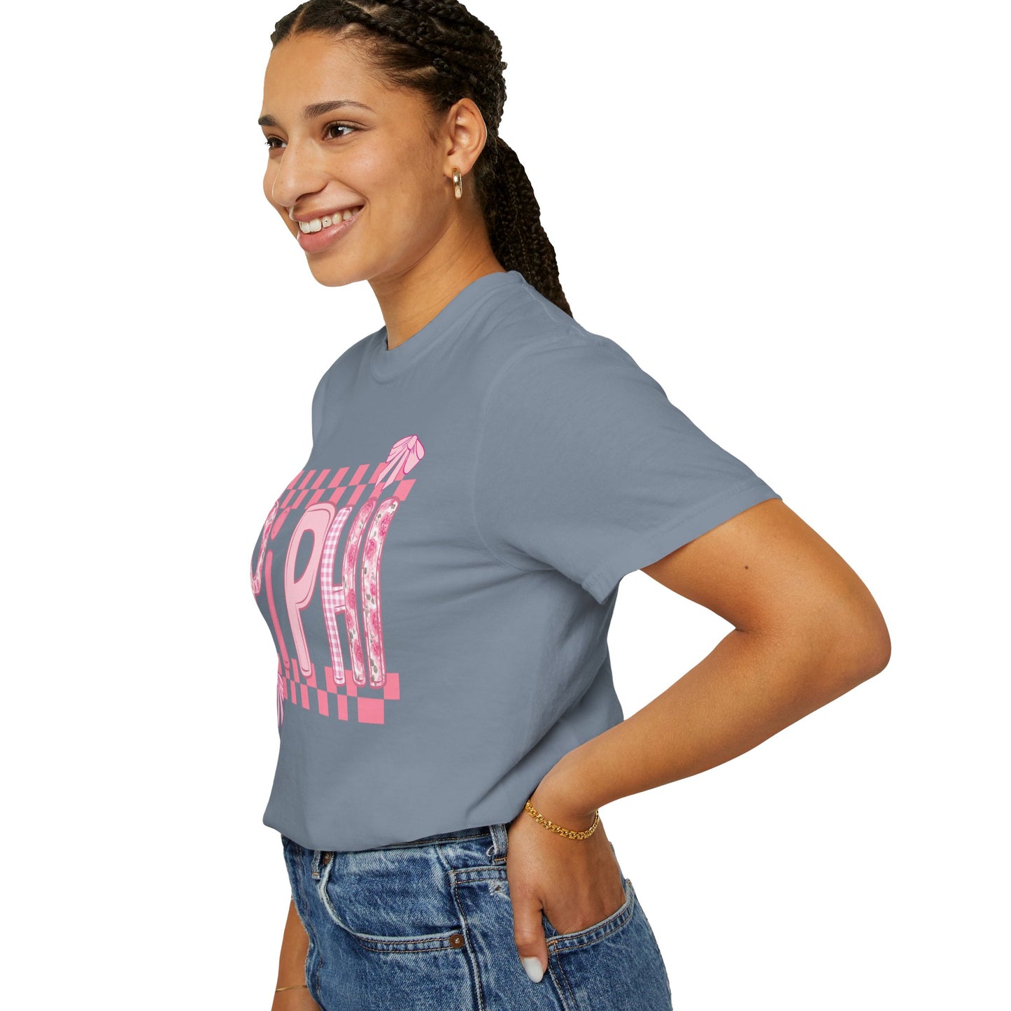 Cute Garment-Dyed T-Shirt for Sorority Sisters, Pi -Checked Style, Perfect for Casual Outings, Sorority Events, Gifts