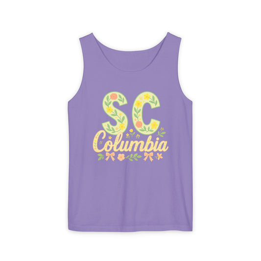 SC Columbia Floral Tank Top, Summer Tee, Beachwear, Vacation Clothes, Gift for Her, Casual Outfit, Comfort Colors, Graduation Gift