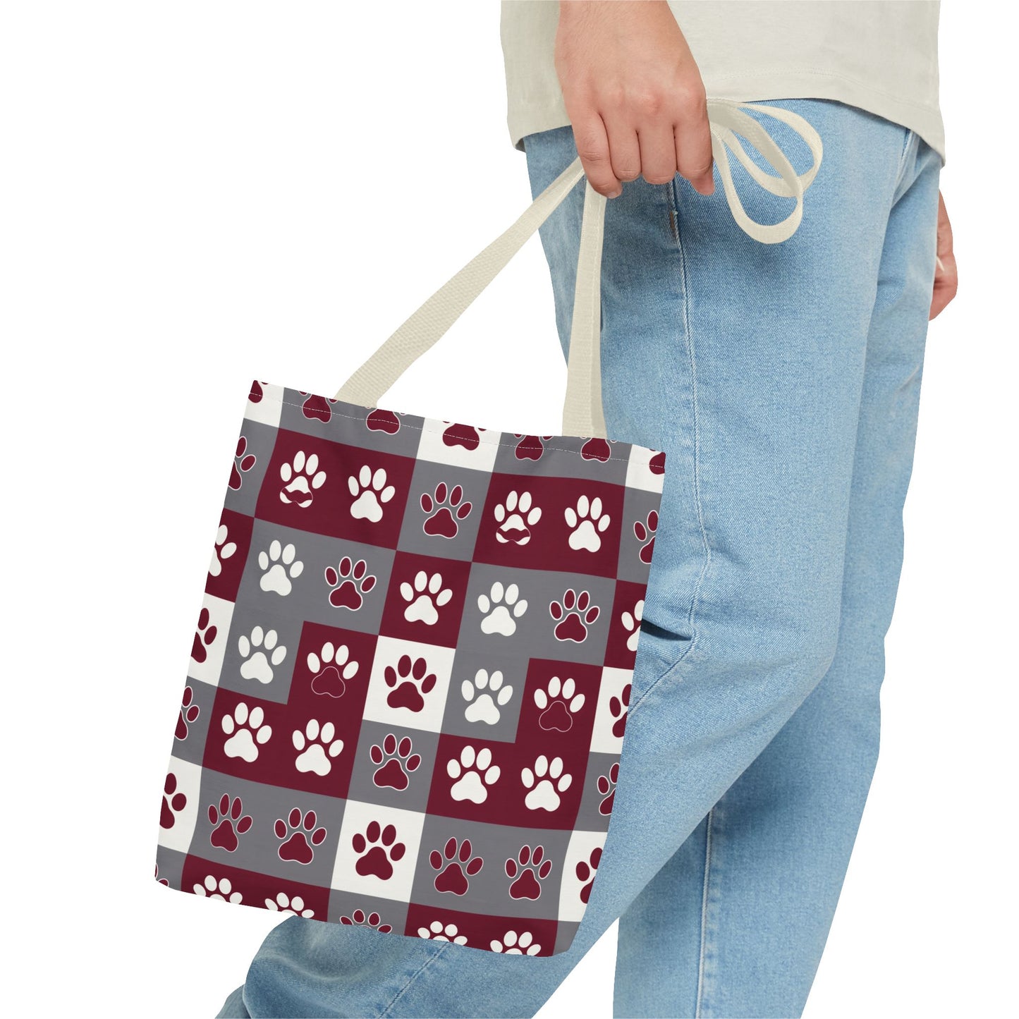 MS Bulldog Tote Bag - AOP, Paw Print Design, Reusable Shopping Bag, Mississippi Bulldog Fan, Animal Lover Accessory