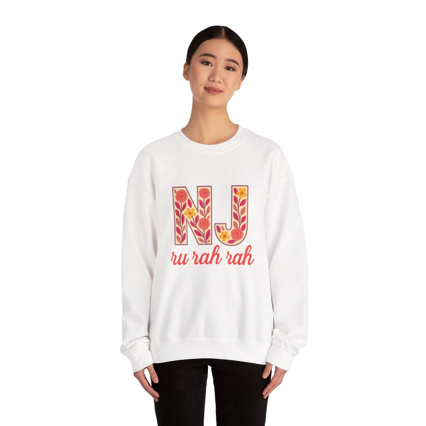 NJ Floral Pattern Crewneck Sweatshirt, Cozy Jersey, Casual Layer, Unique Gift, Fall Fashion, Unisex Apparel