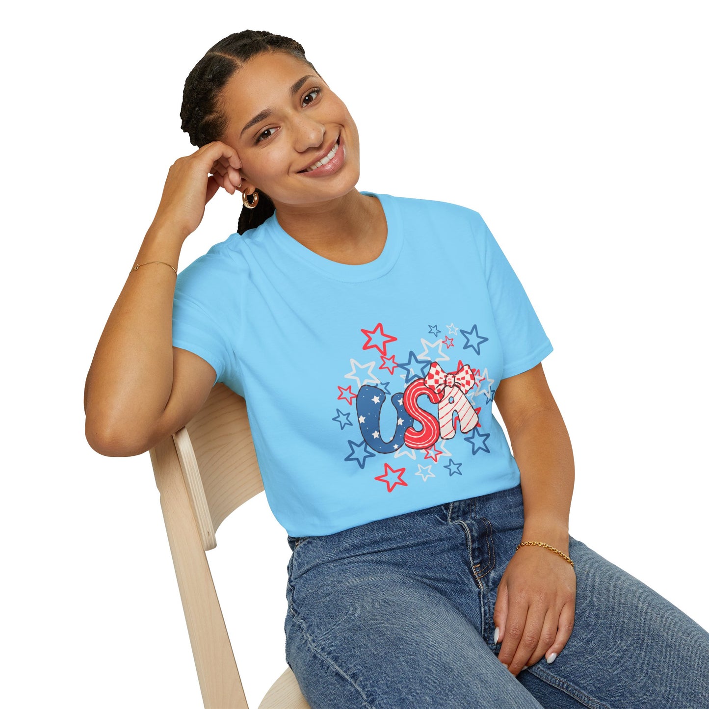 Patriotic Unisex T-Shirt for Independence Day, July 4th Celebration, Star-Patterned Tee, USA Graphic Top, Casual American Apparel