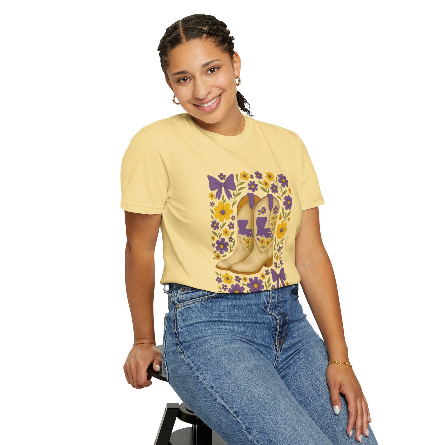 T-Shirt - Western Floral Boot T-Shirt, Vintage Graphic Shirt, Gift for Cowgirl, LSU Tigers, Louisiana Game Day