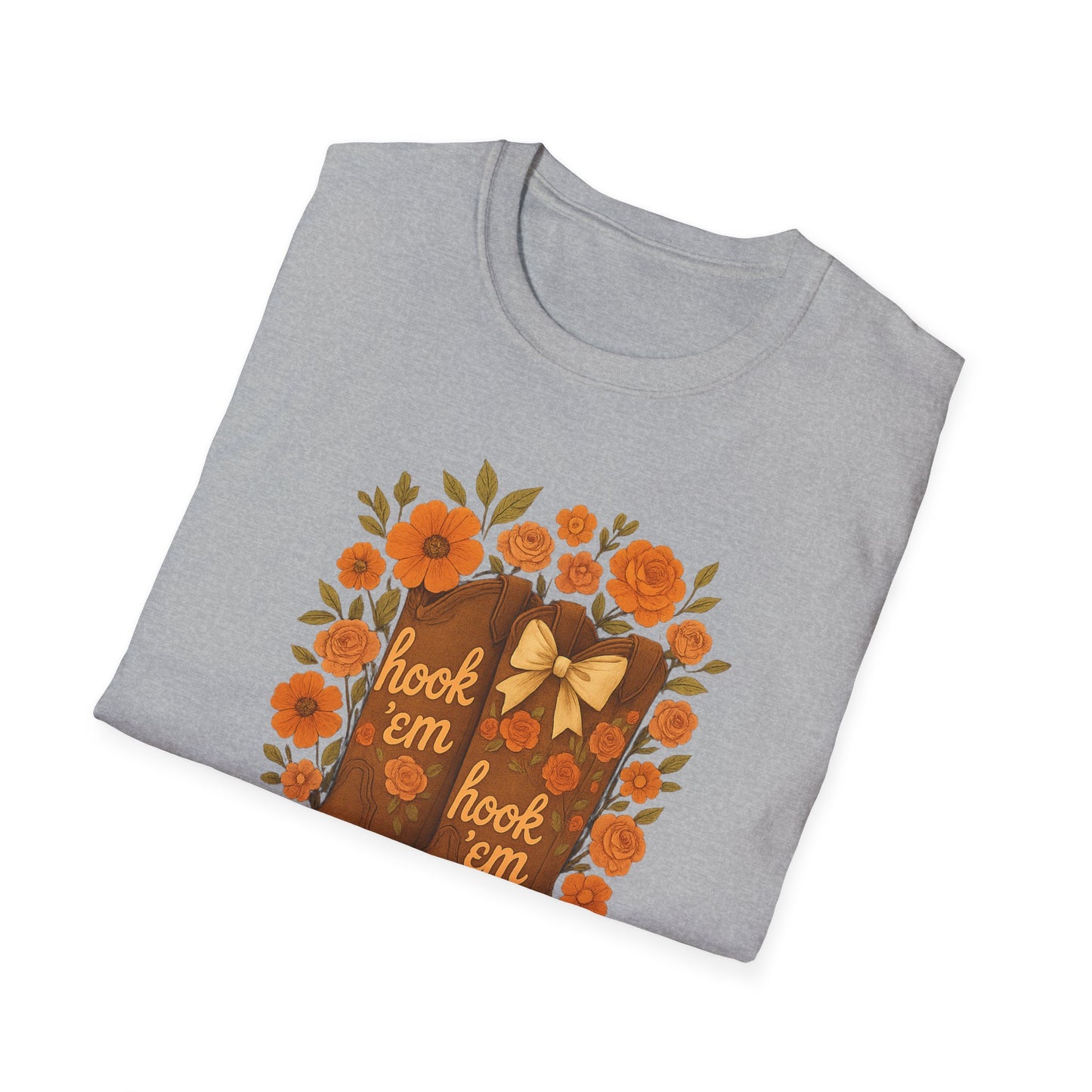Tx Hook Em Floral Cowboy Boot T-Shirt, Hook 'Em Tee, Autumn Apparel, Country Style, Gift for Her, tx longhorns, texas fan gift, hook em horns, graduation gift, college student gift