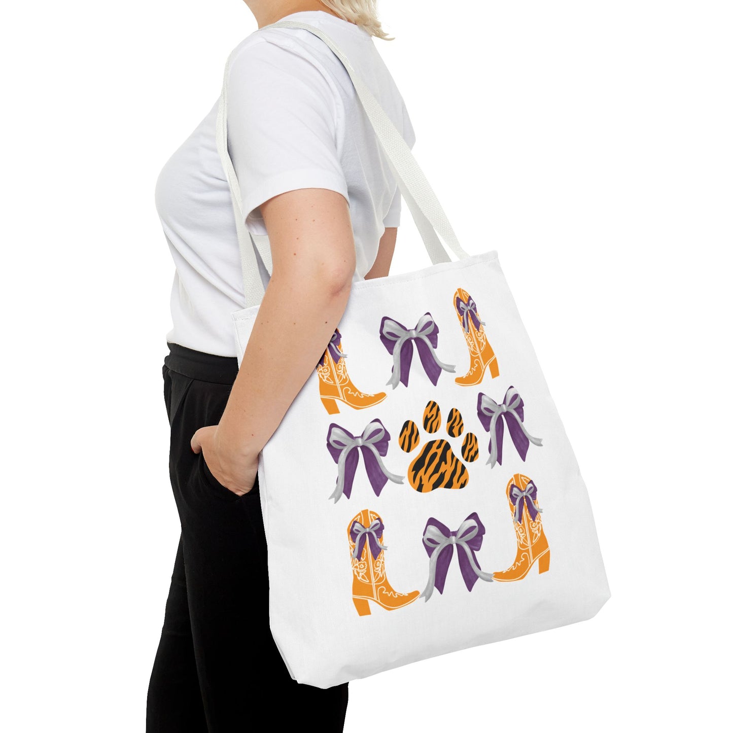 SC Clemson Coquette Bow Tiger Print Tote Bag, Go Tigers, SC Game Day, Clemson, SC, College Student Gift, Graduation Gift, SC Tigers Fan, Clemson Alumni