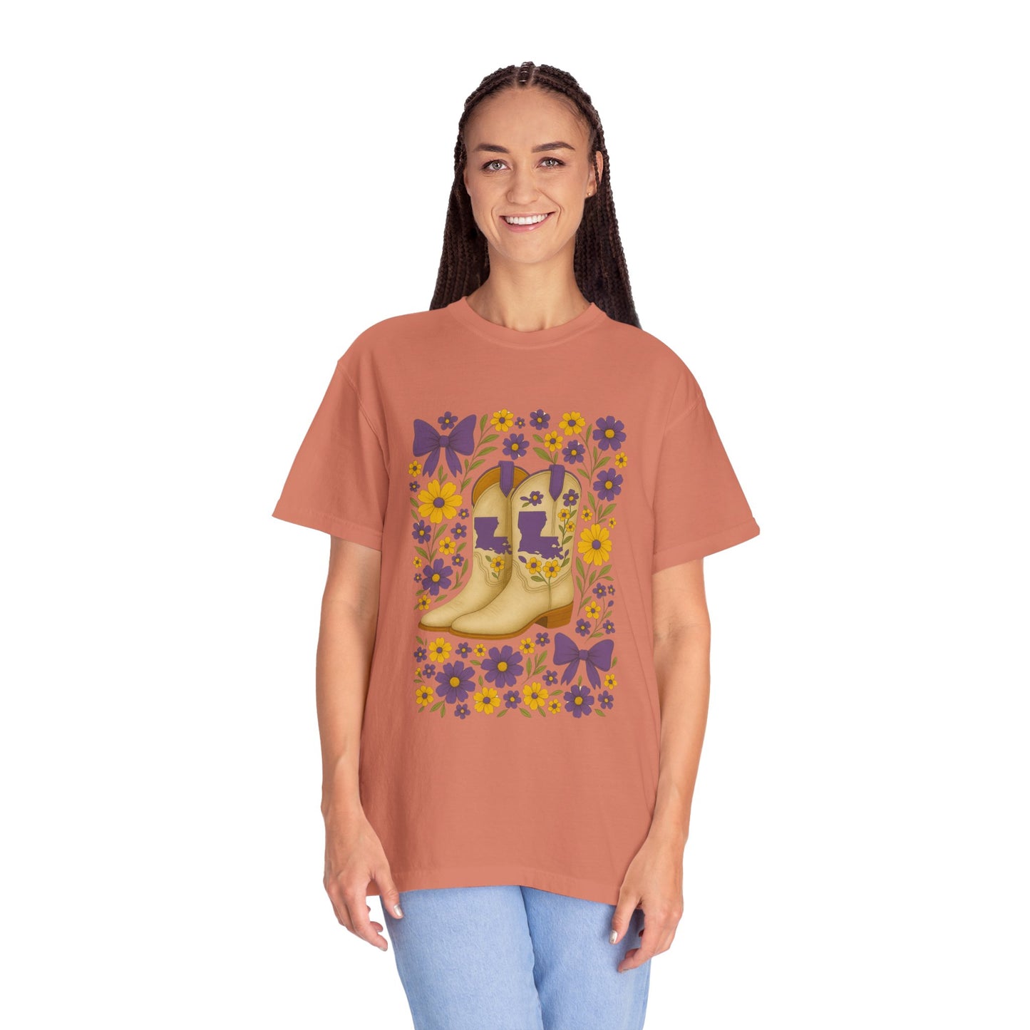 T-Shirt - Western Floral Boot T-Shirt, Vintage Graphic Shirt, Gift for Cowgirl, LSU Tigers, Louisiana Game Day