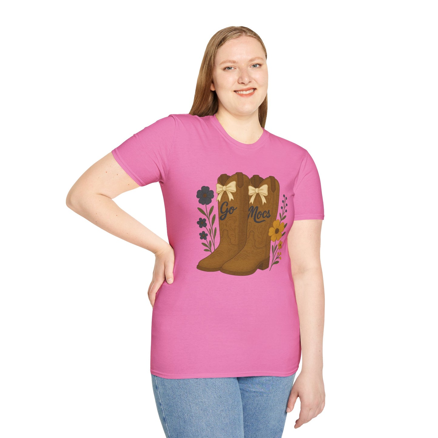 Chatt Mocs Coquette Cowgirl Boot Floral T-Shirt - Go Mocs Design, Casual Wear, Gift for Cowgirls, Western Style, Country Fan Clothing, Go Mocs, chatt tn game day, graduation gift