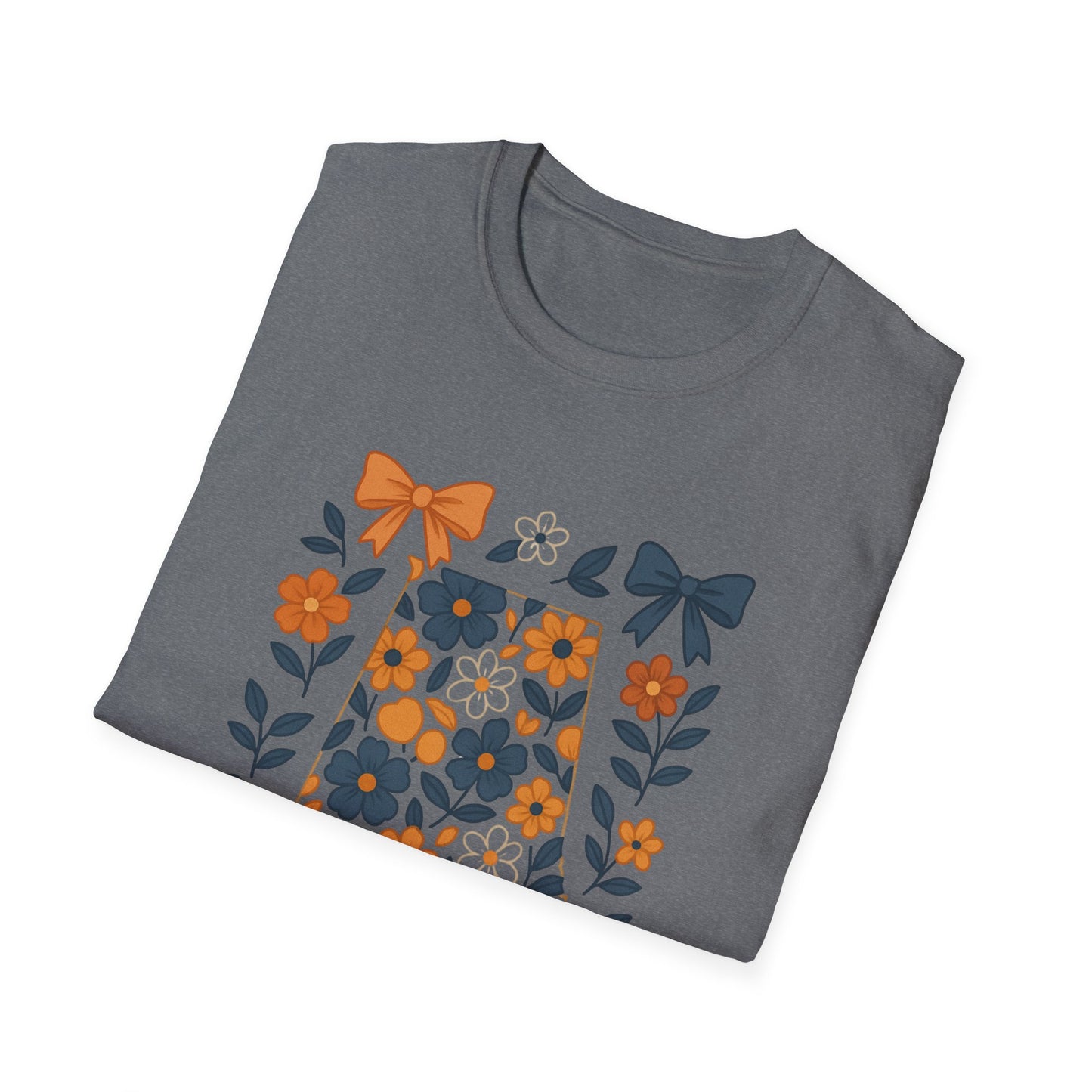 AU Floral Bow Graphic T-Shirt, Softstyle Tee, Botanical Print Shirt, Gift for Her, Casual Wear, Summer Fashion, Vintage Aesthetic