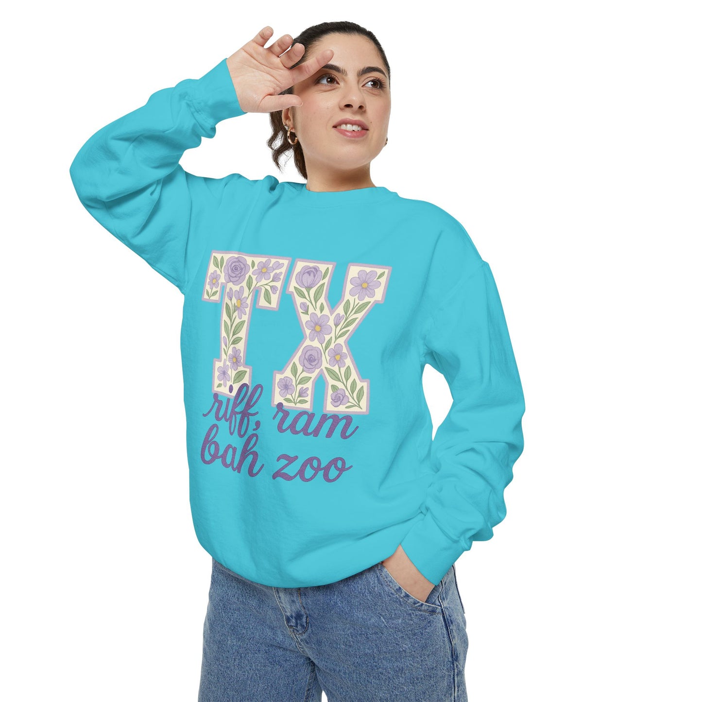 TCU Floral TX Sweatshirt - Unisex Garment-Dyed, Cozy Casual Wear, Texas Pride, Gift for Friends, College Apparel, Spring Outfits