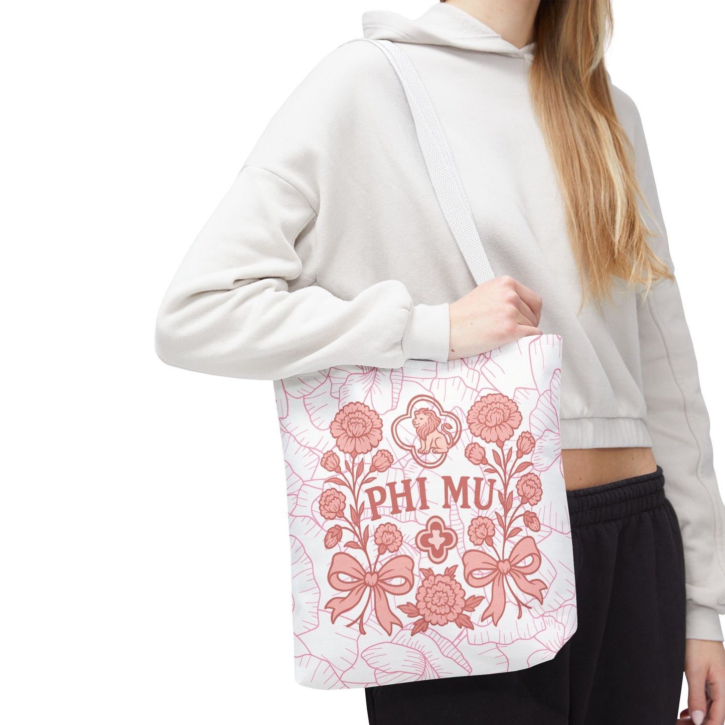 Phi Mu Floral Tote Bag, Sorority Bag, Gift for Sorority Sisters, Pink Floral Tote, College Essentials, AOP Design