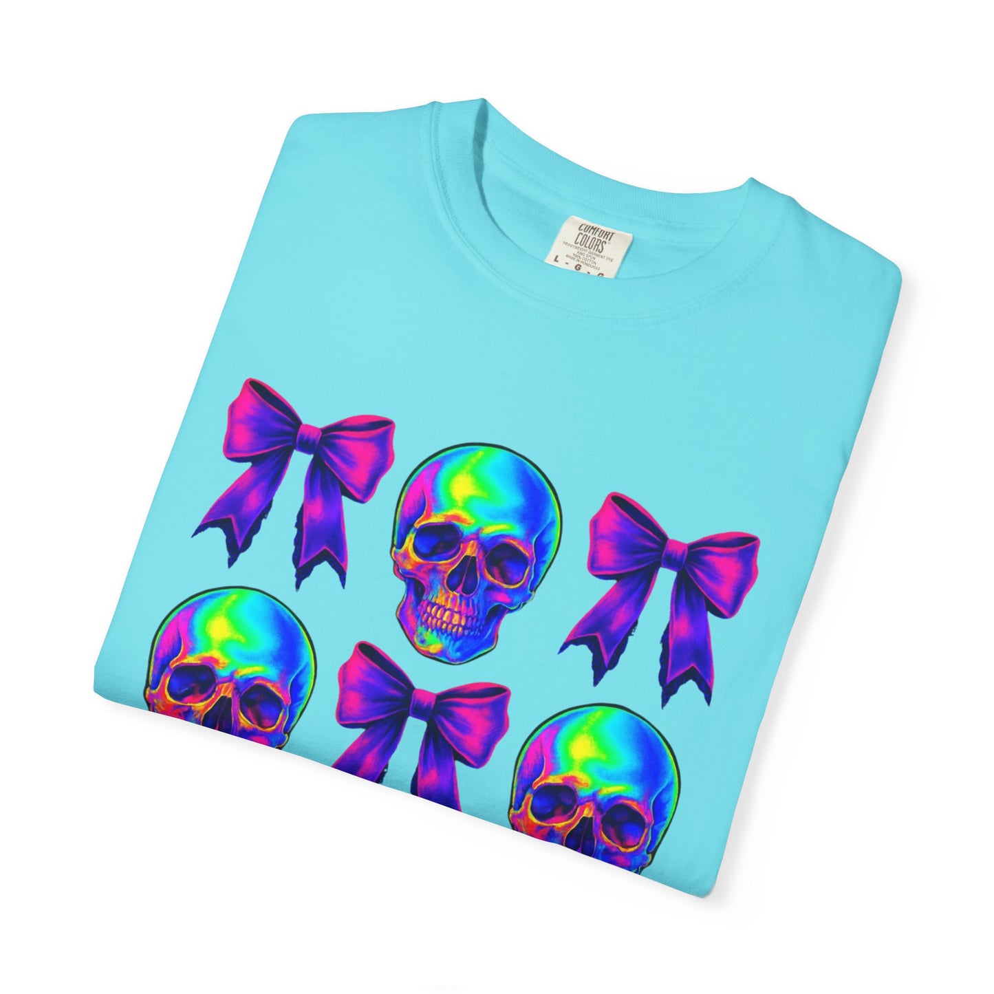 Neon Skull and Bow Unisex T-Shirt | Trendy Graphic Tee for Halloween, Festivals, Casual Wear, Gifts