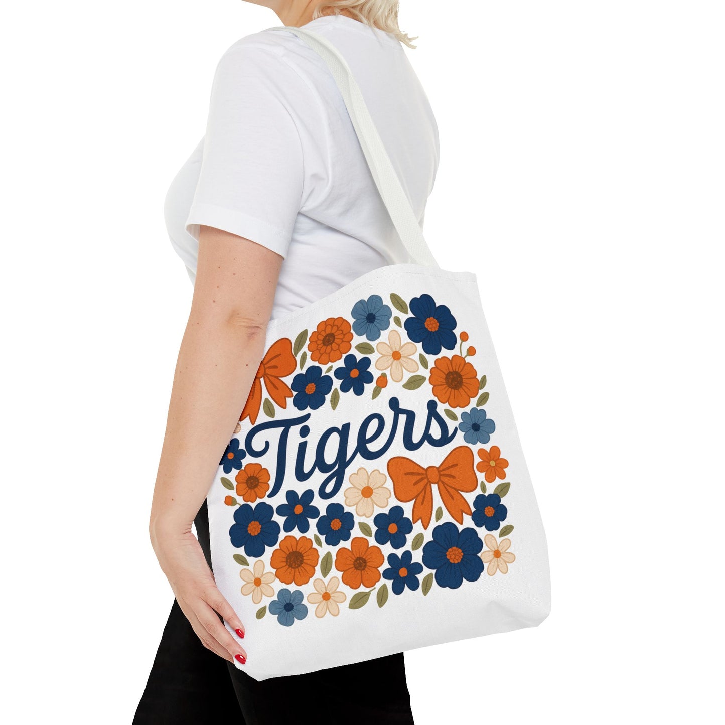 Floral Tiger Tote Bag, Cute Shopping Bag, Reusable Grocery Tote, Gift for Students, Eco-friendly Handbag, Graduation Gift, Alumni Gift