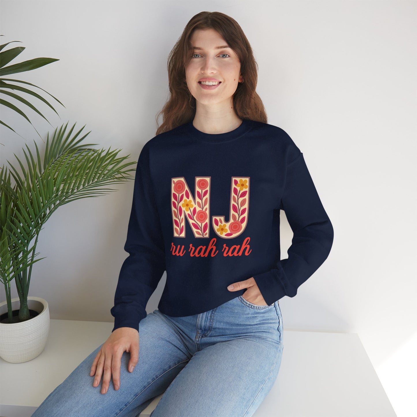 NJ Floral Pattern Crewneck Sweatshirt, Cozy Jersey, Casual Layer, Unique Gift, Fall Fashion, Unisex Apparel
