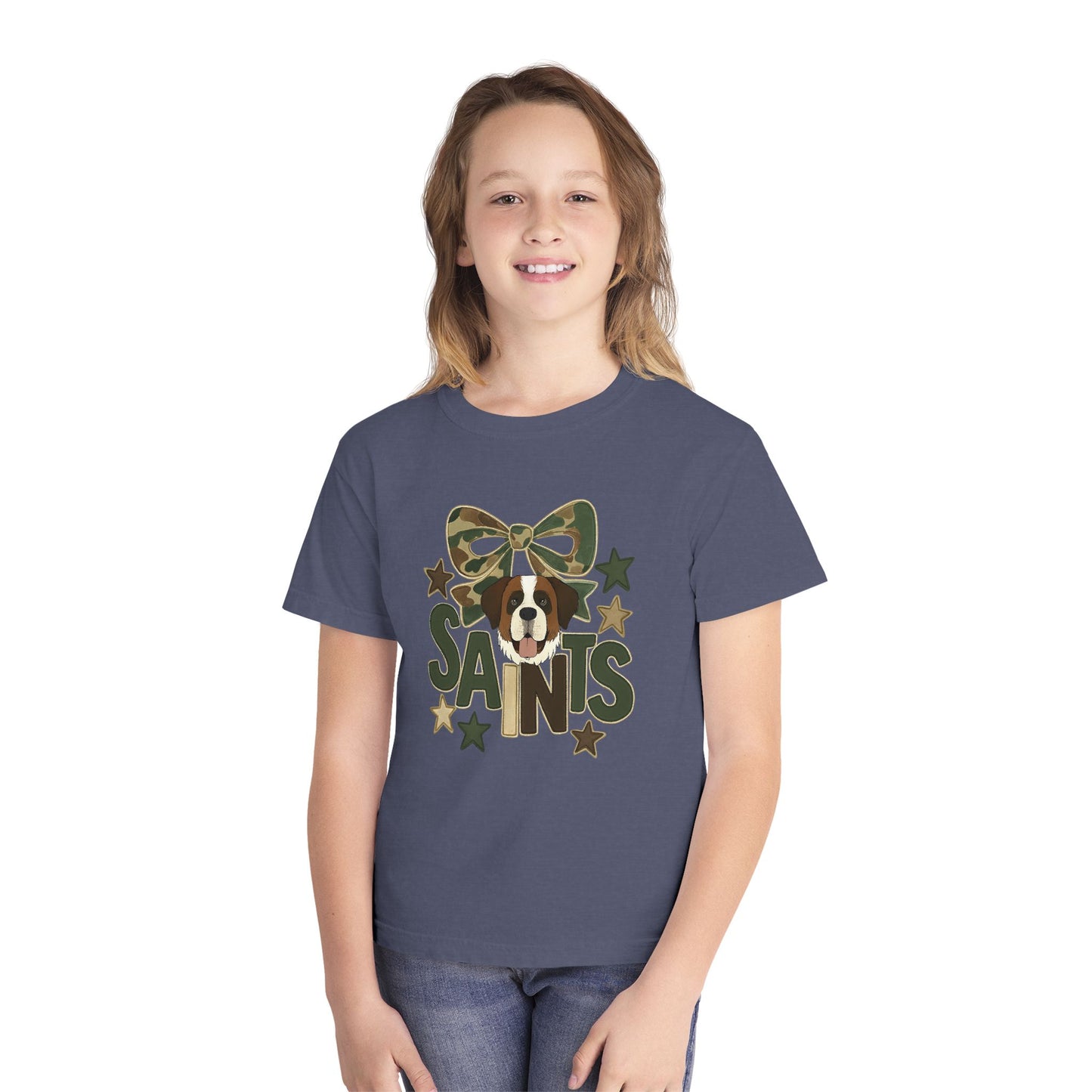 Camo Saints Youth Tee, Fun T-Shirt for Dog Lovers, Kids Outdoor Adventure Gear, Birthday Gift, Casual Wear
