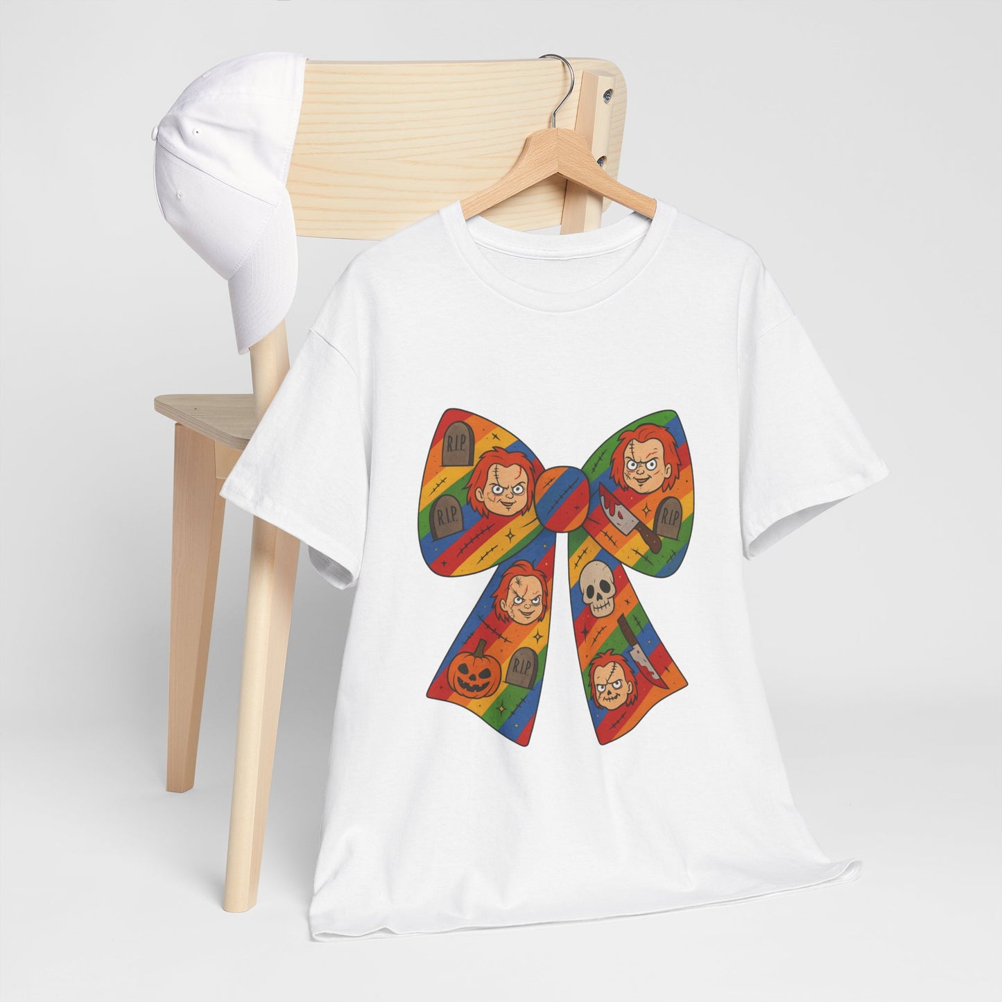 Colorful Halloween Bow Tee, Fun Costume T-Shirt, Halloween Party Shirt, Unisex Graphic Tee, Cozy Everyday Wear, Unique Gift Idea
