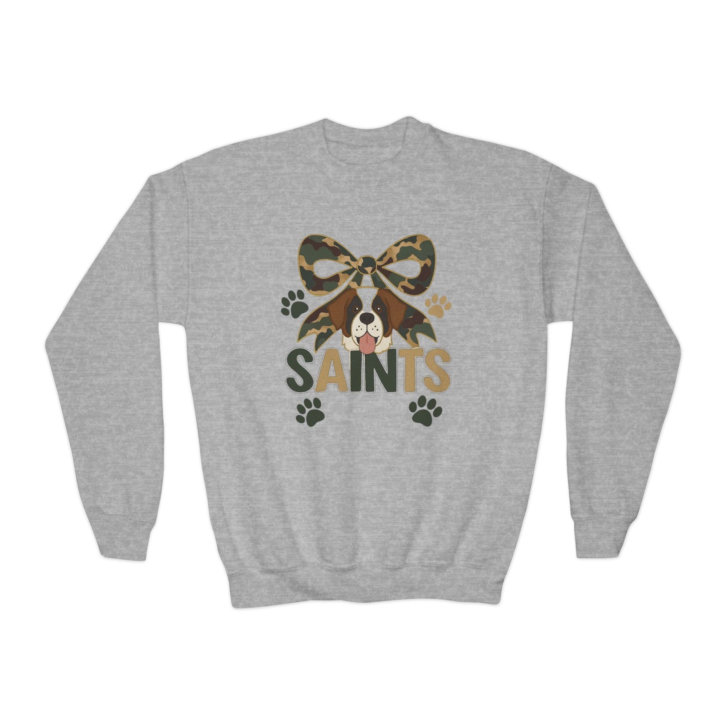 Youth Crewneck Sweatshirt with Camo Bow and Paw Prints, Dog Lovers Gift, Cozy Pet-Themed Apparel, Great for Holidays, Perfect for [...]