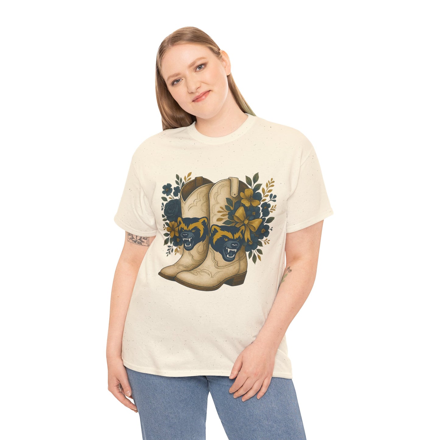 Graphic Tee - Michigan Wolverines Maize and Blue Country Chic Floral Cowboy Boots Vintage Style Shirt