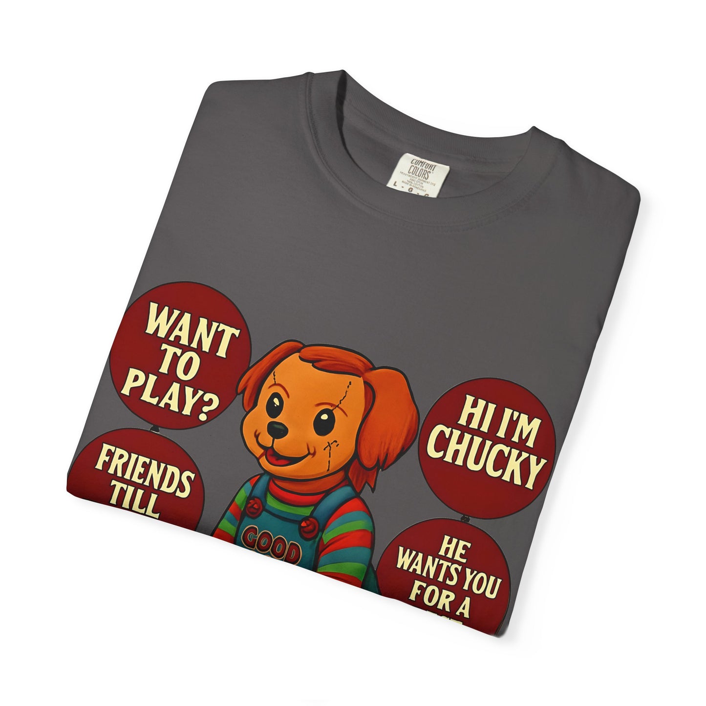 Spooky Graphic T-shirt, Halloween Costume Top, Unisex Tee, Funny Chucky Shirt, Gift for Horror Fans, Cute Spooky Apparel