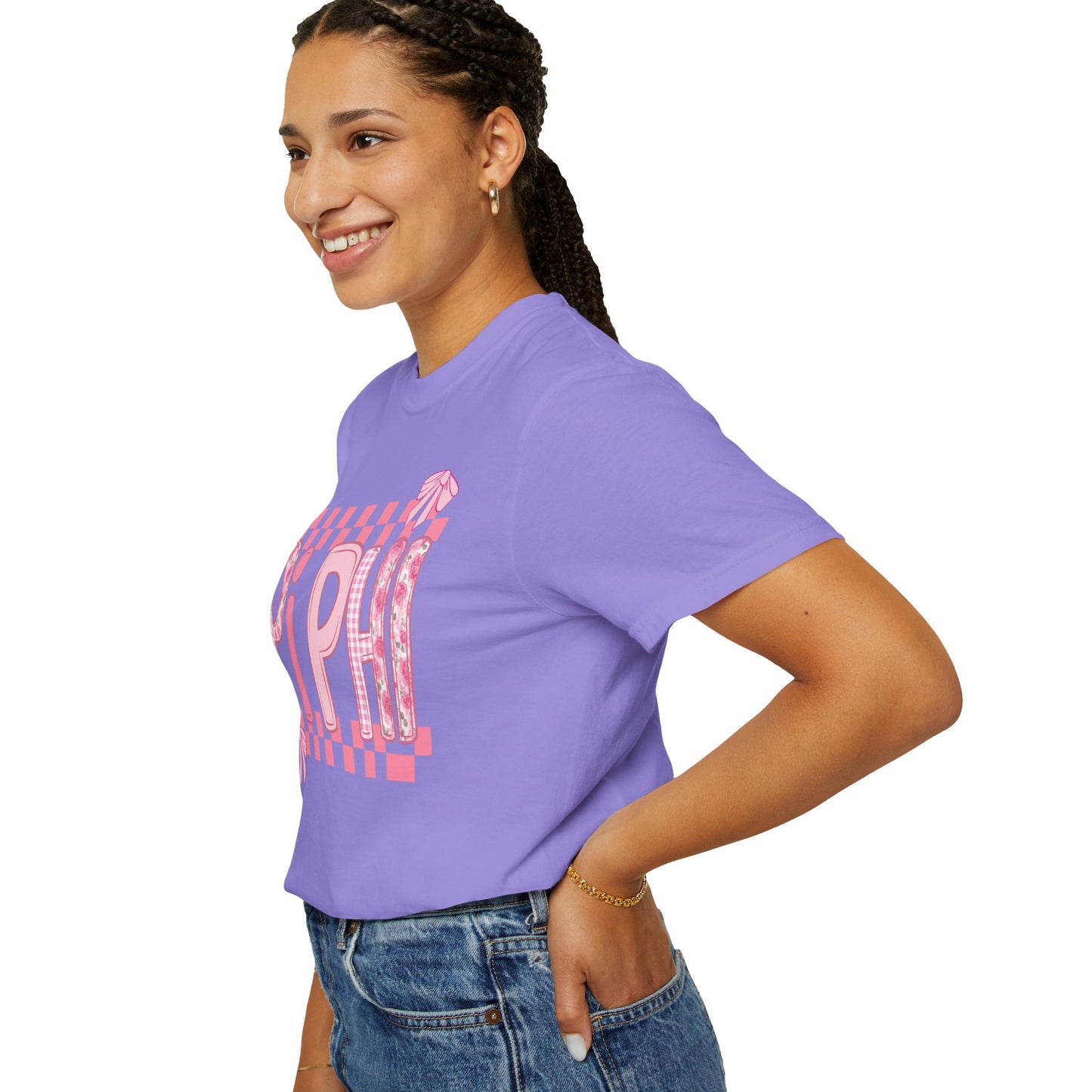 Cute Garment-Dyed T-Shirt for Sorority Sisters, Pi -Checked Style, Perfect for Casual Outings, Sorority Events, Gifts
