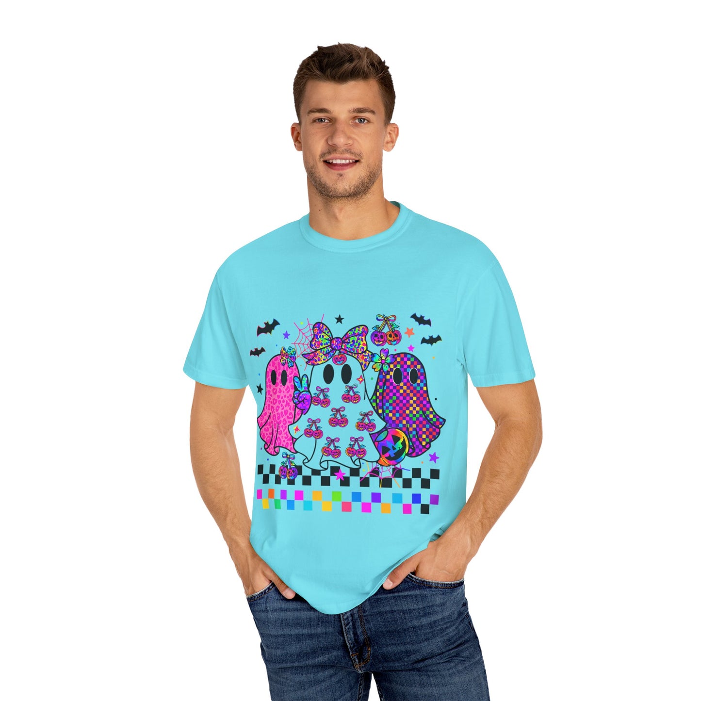 Colorful Ghost-Themed Unisex T-Shirt, Spooky Tee, Halloween Apparel, Festival Shirt, Gift for Ghost Lovers, Fun Casual Wear