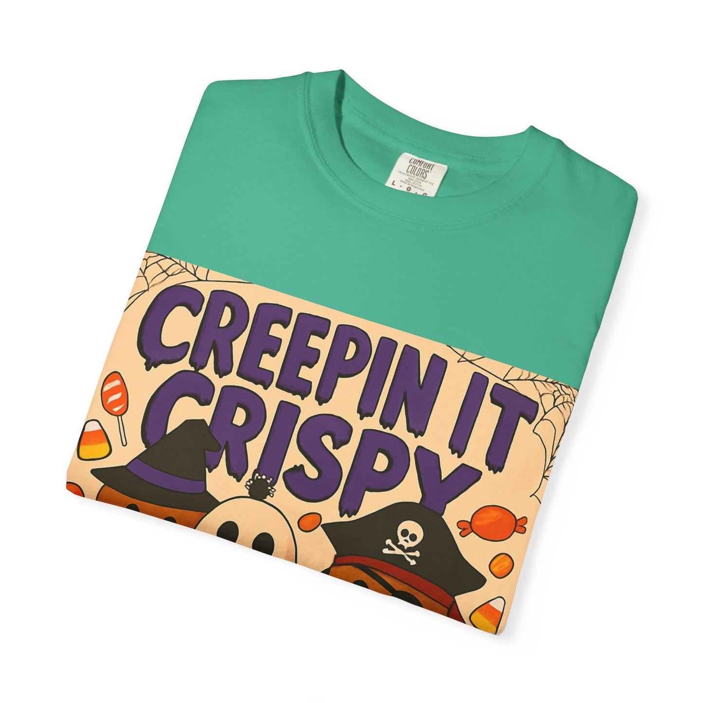 Halloween Themed T-Shirt, Creepin It Crispy T-Shirt, Unisex Shirt for Fall, Cute Halloween Tee, Festive Ghost & Candy Design