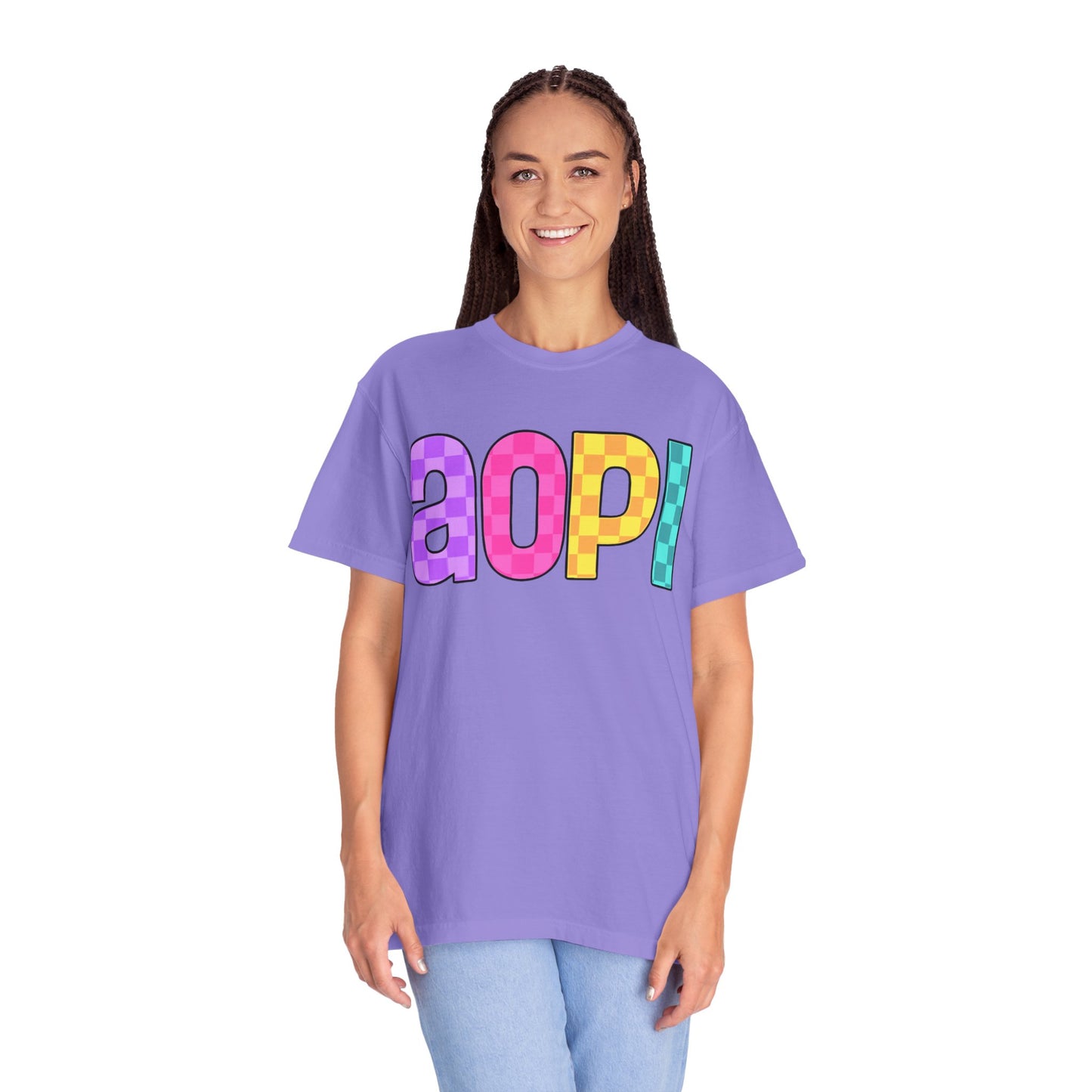 Colorful Graphic Tee - Trendy Unisex Garment-Dyed T-shirt for Casual Summer Wear and AOPI Spirit Gift