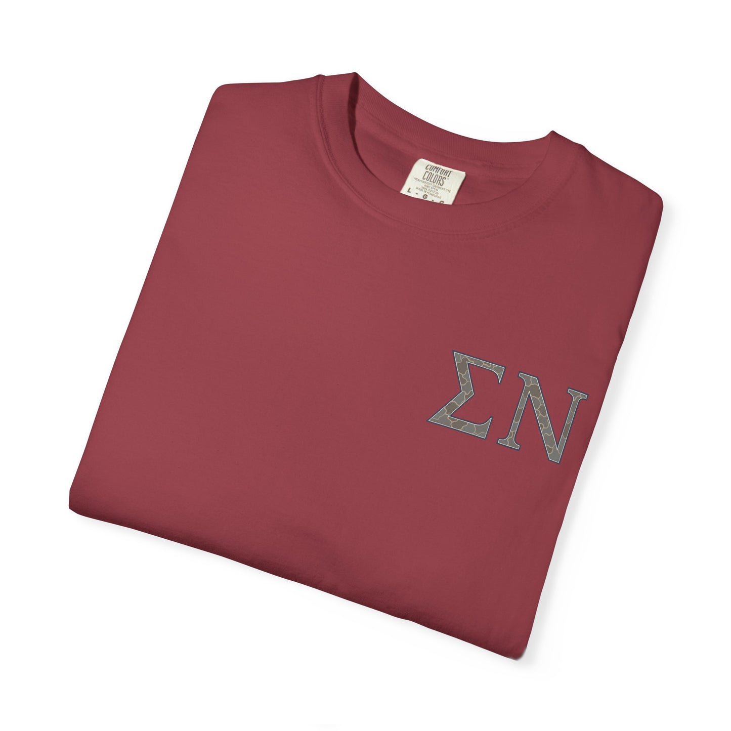 SigmaNu Camouflage T-Shirt | Unisex Garment-Dyed Tee for Greek Life | Ideal for Fraternity Events, Casual Wear, Gifts, Game Days