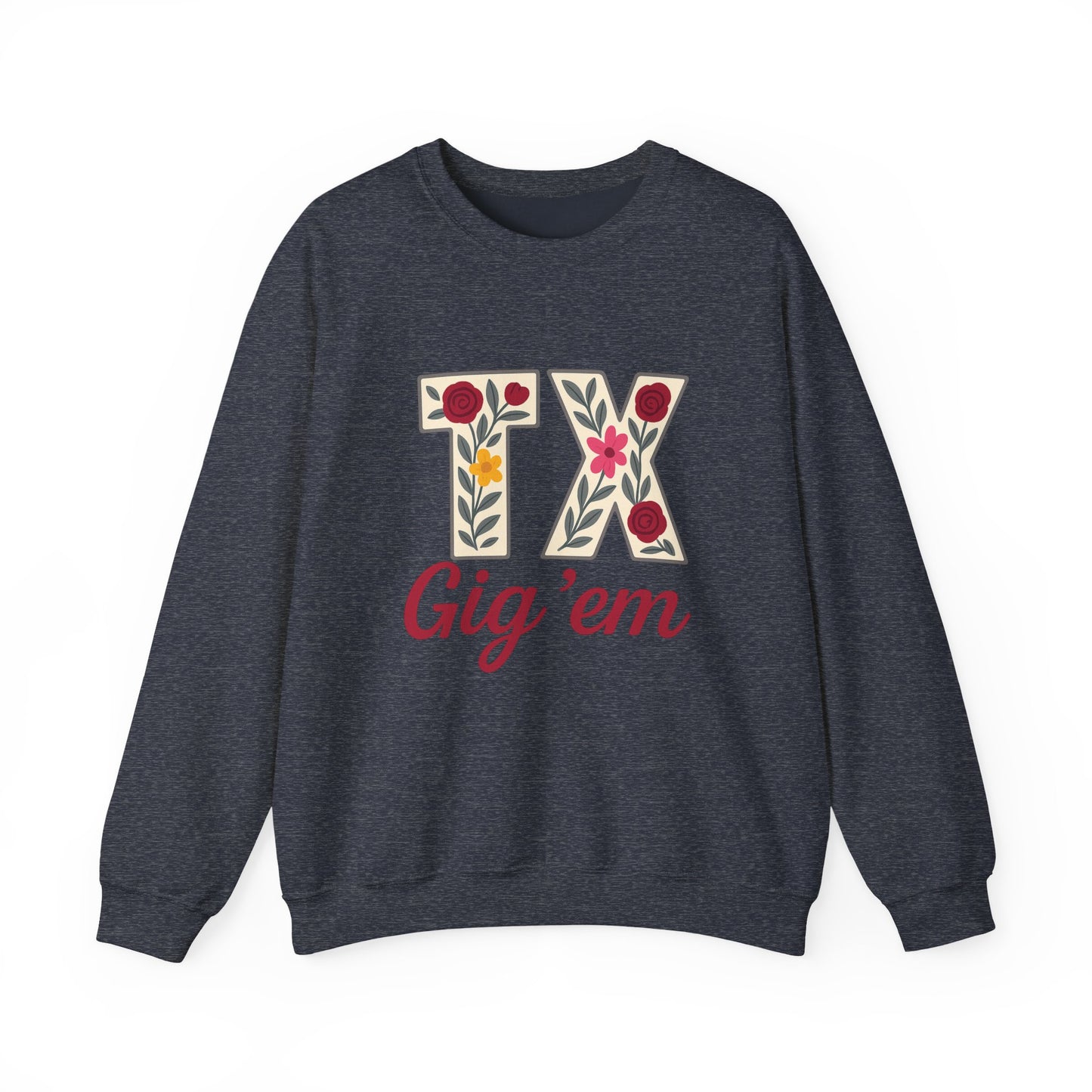 Texas Floral Crewneck Sweatshirt, Cozy Texas Sweatshirt, TX Gig'em Gift, Unisex Sweatshirt for Gamers, Floral Crew Neck for Casual Wear