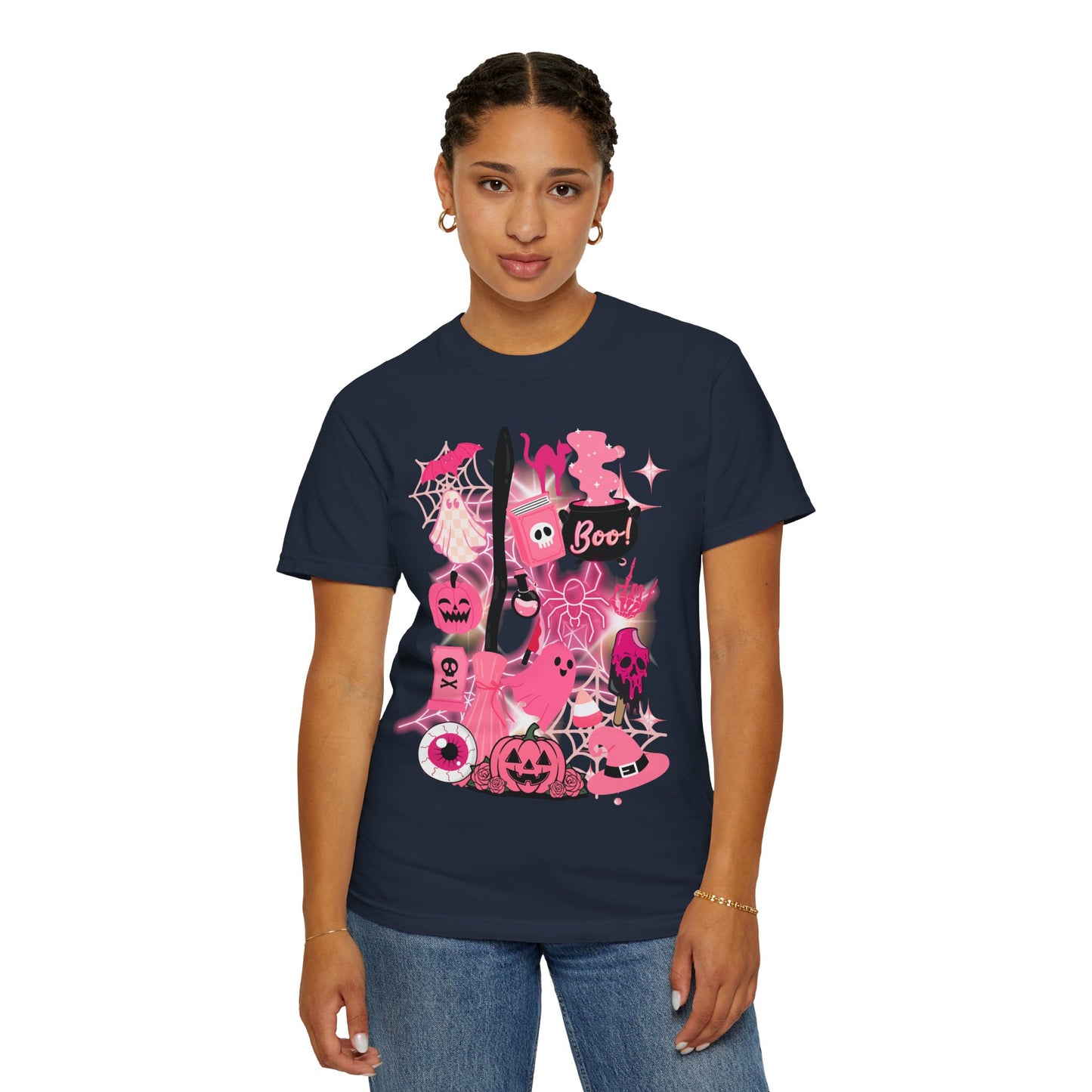 Pink Halloween-Themed Unisex T-shirt, Spooky Shirt, Ghostly Apparel, Boo T-shirt, Fall Fashion, Halloween Costume Top