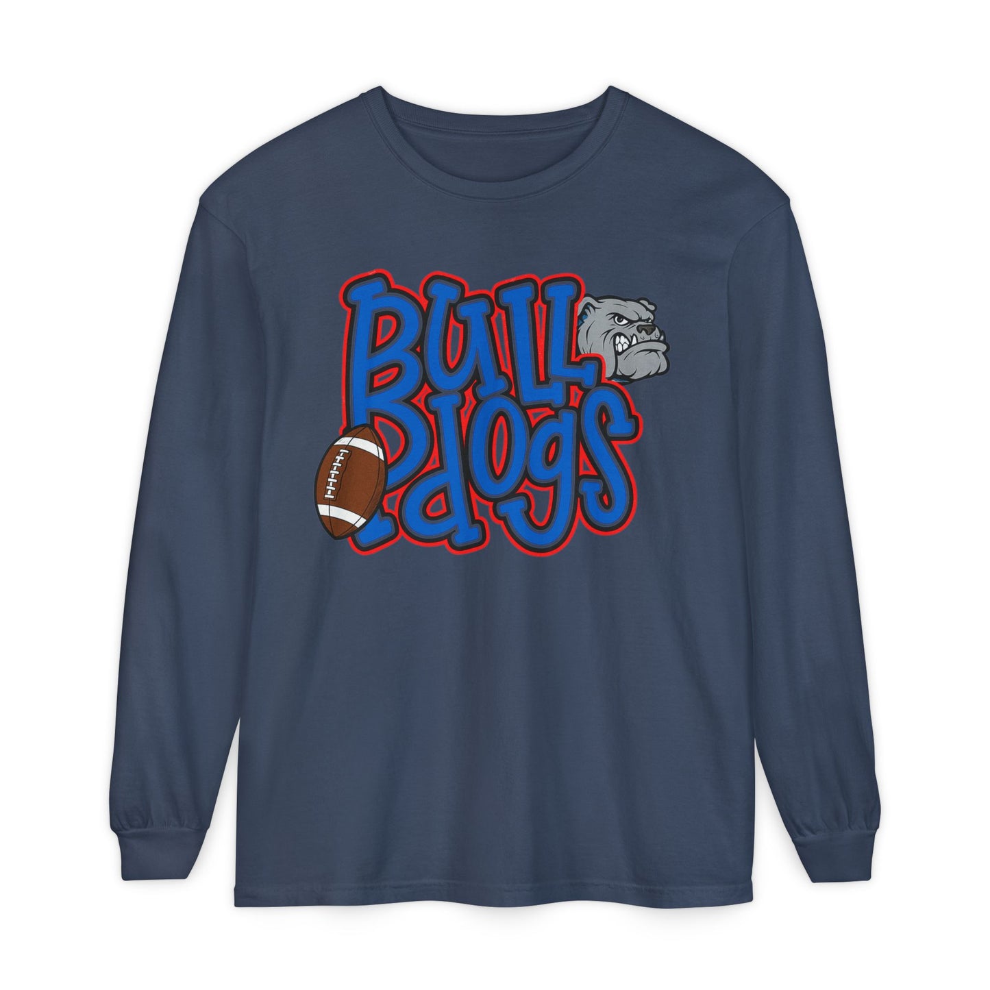 Bull Dogs Long Sleeve T-Shirt - Unisex Garment-Dyed Tee for Sports Fans
