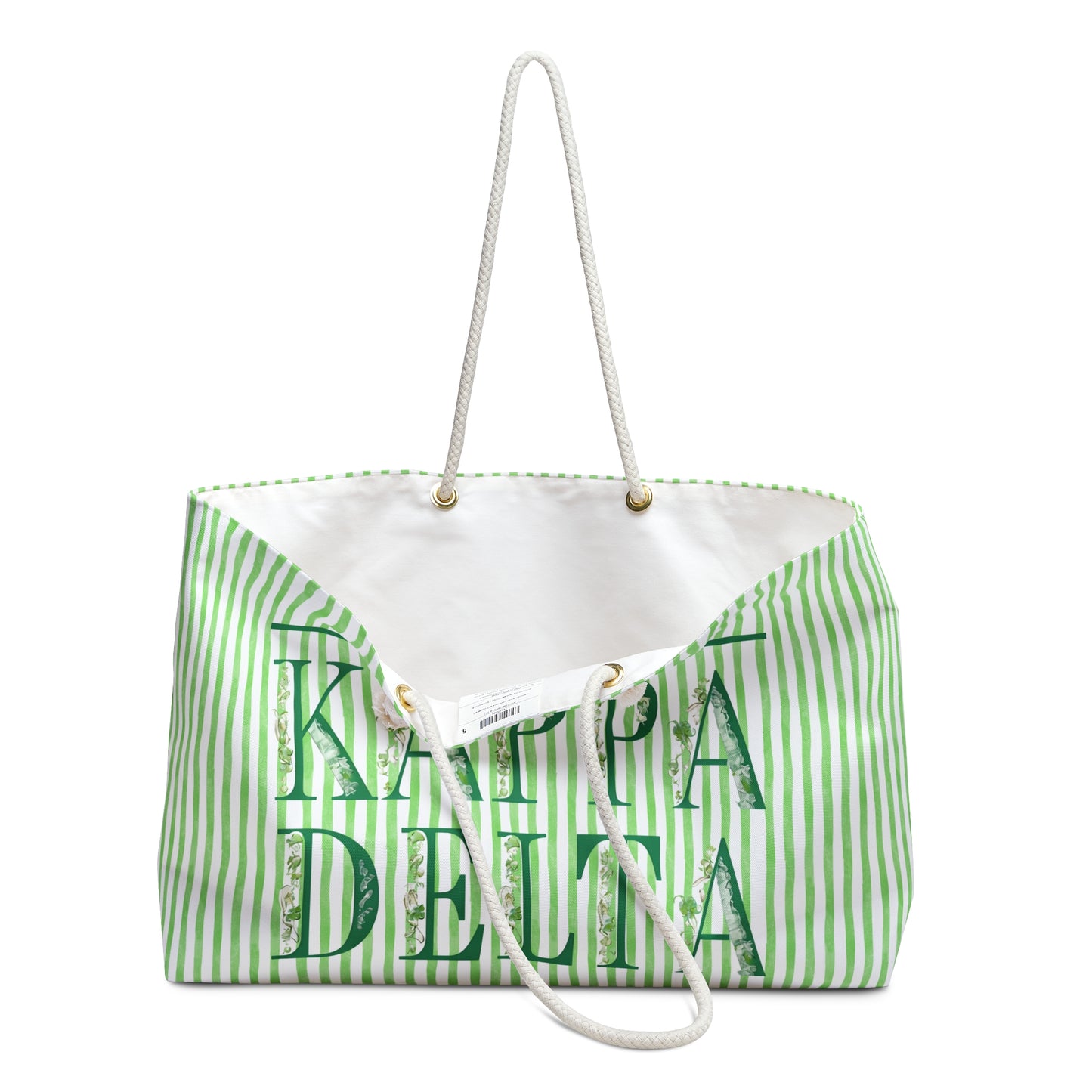 Kappa Delta Weekender Bag, Stylish Travel Tote, Sorority Gift, Weekend Getaway Bag, Green Stripe Carryall, College Student Accessory