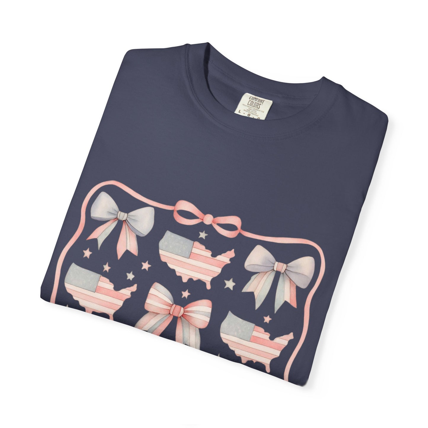America Coquette Cute Bow Pattern Comfort Colors Unisex T-Shirt - 4th of July USA Celebration