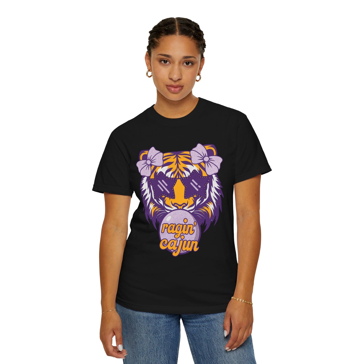 Ragin Cajun Bow Bubble Tiger T-Shirt - Casual Wear and Gift for Animal Lovers