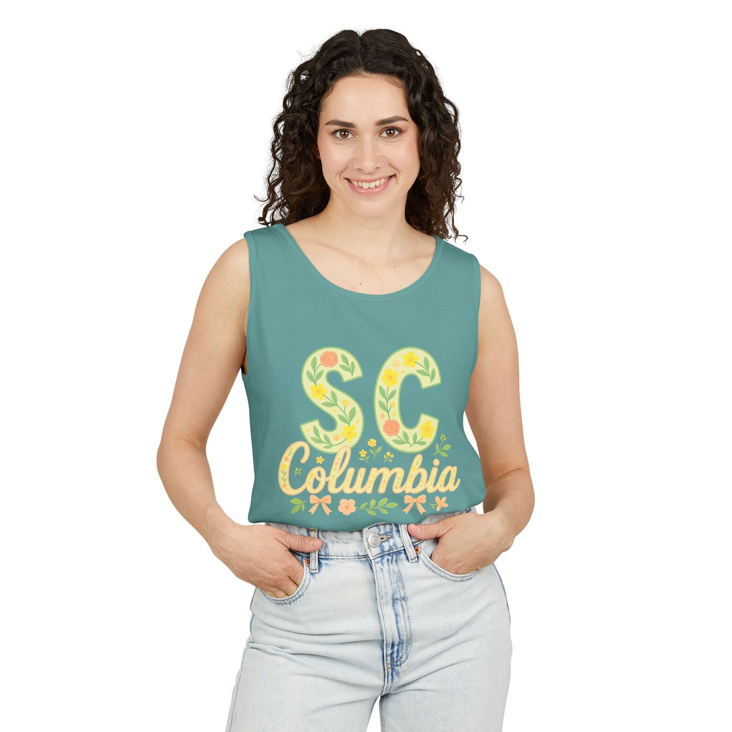 SC Columbia Floral Tank Top, Summer Tee, Beachwear, Vacation Clothes, Gift for Her, Casual Outfit, Comfort Colors, Graduation Gift