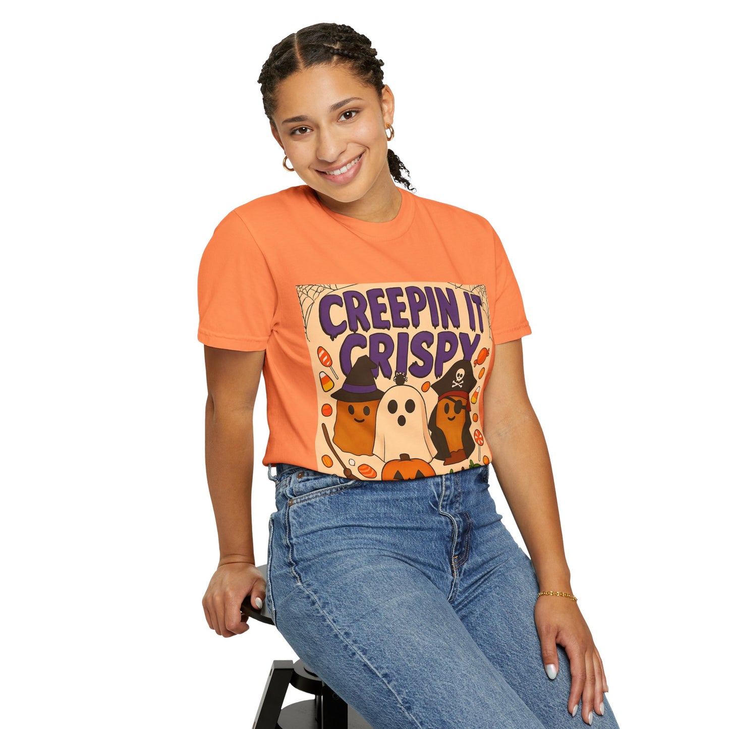 Halloween Themed T-Shirt, Creepin It Crispy T-Shirt, Unisex Shirt for Fall, Cute Halloween Tee, Festive Ghost & Candy Design