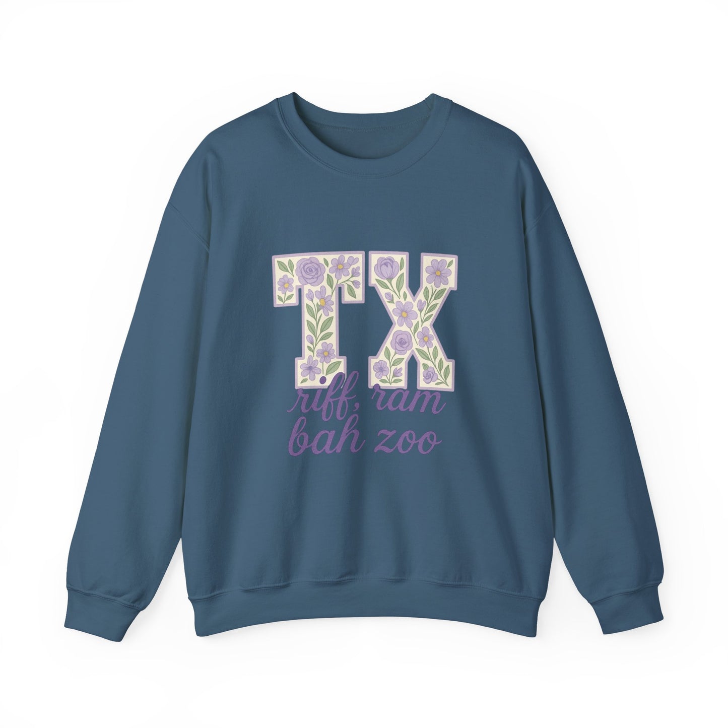 Texas Floral Sweatshirt, Cozy Unisex Crewneck, TX Riff Ram Bah Zoo Pullover, Gift for College Students, Texas Pride Apparel, Spring Fashion