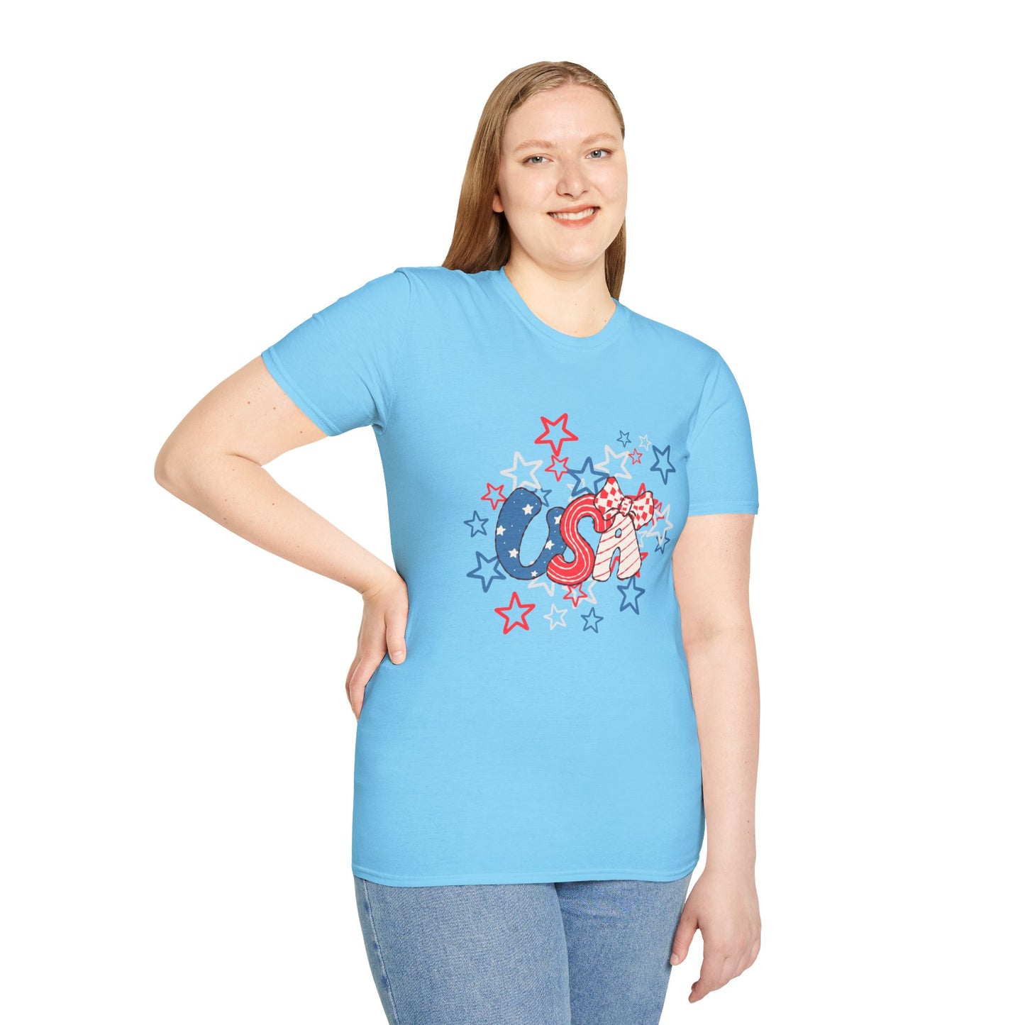 Patriotic Unisex T-Shirt for Independence Day, July 4th Celebration, Star-Patterned Tee, USA Graphic Top, Casual American Apparel