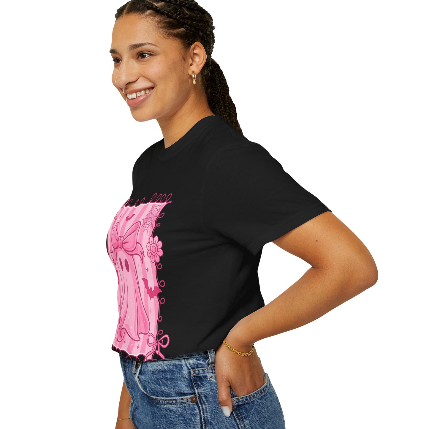 Cute Pink Ghost Graphic T-Shirt, Pink Halloween Tee, Unisex Garment-Dyed Top, Spooky Style for Fall, Trick or Treat Fashion