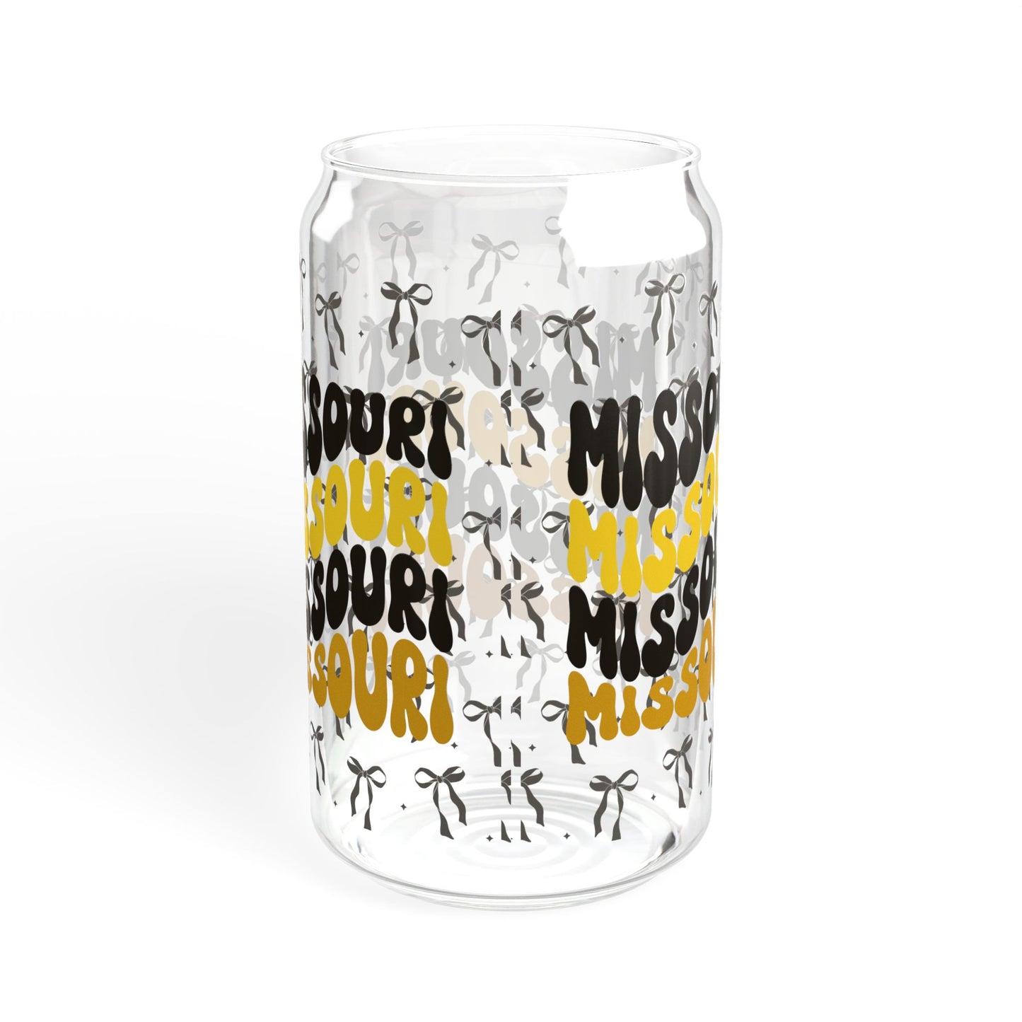 Coquette Bow Sipper Glass, Missouri-themed Drinkware, Eco-friendly Glass with Bamboo Lid, Perfect for Gifts, missouri tigers, missouri game day, graduation gift