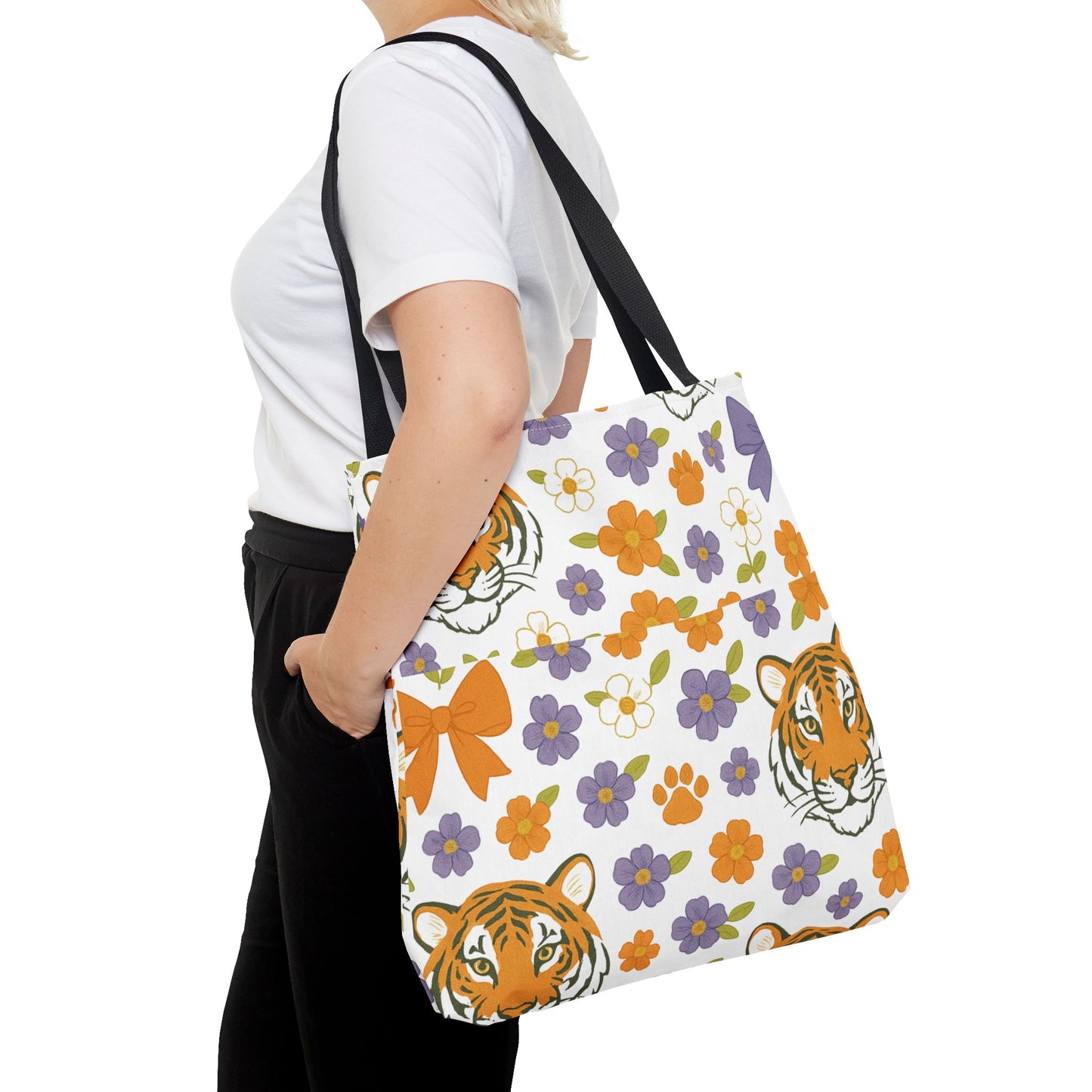Whimsical Tiger Floral Tote Bag - Clemson Fan Gift, Graduation Gift, Alumni Gift, Cute Eco-Friendly Shopping Bag, Beach Bag, Gift for Animal Lovers, Spring & Summer Accessory