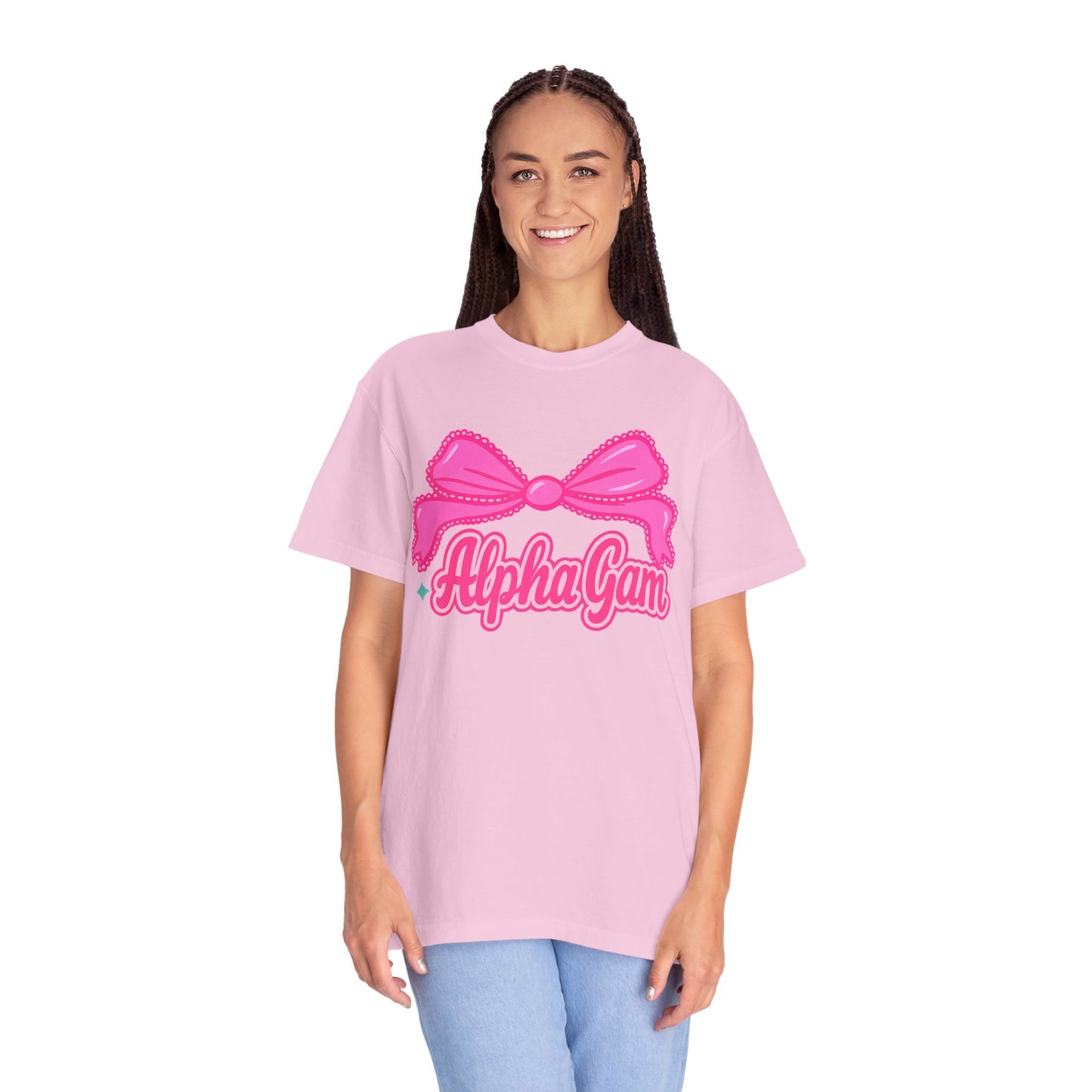 AlphaGam Bow T-Shirt | Unisex Garment-Dyed Tee for Sorority Sisters, College Apparel, Gifts for Greek Life, Casual Outfit, Sorority [...]