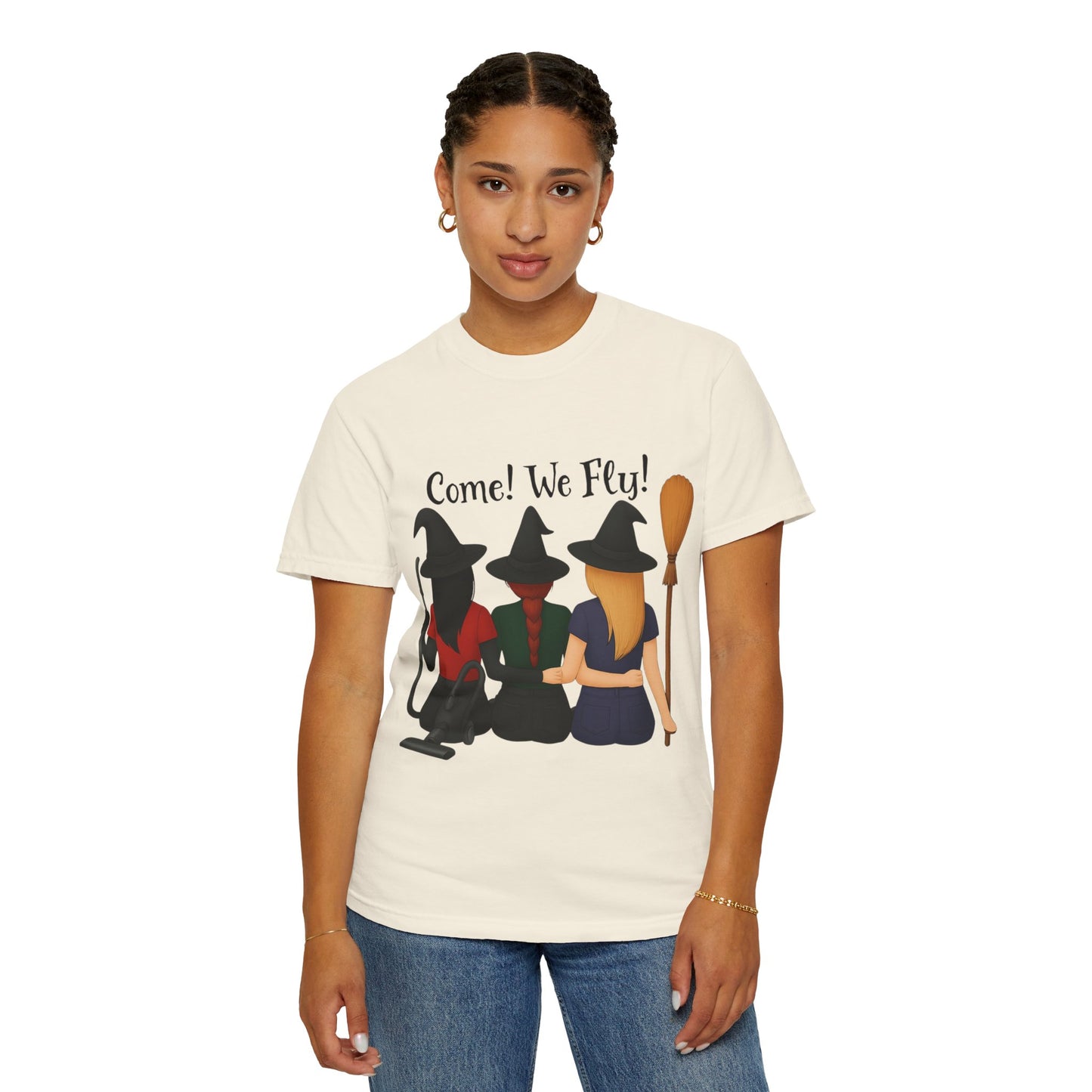 Witchy Halloween T-shirt - Come We Fly Unisex Garment-Dyed Tee
